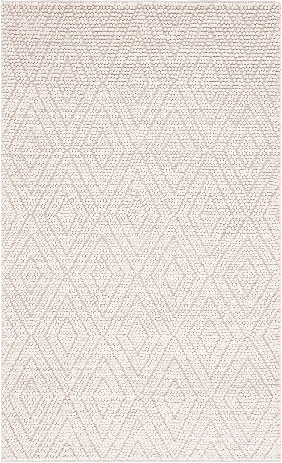 Handmade Moroccan Boho Accent Rug 3′ X 5′ – Ivory Wool for High Traffic Areas