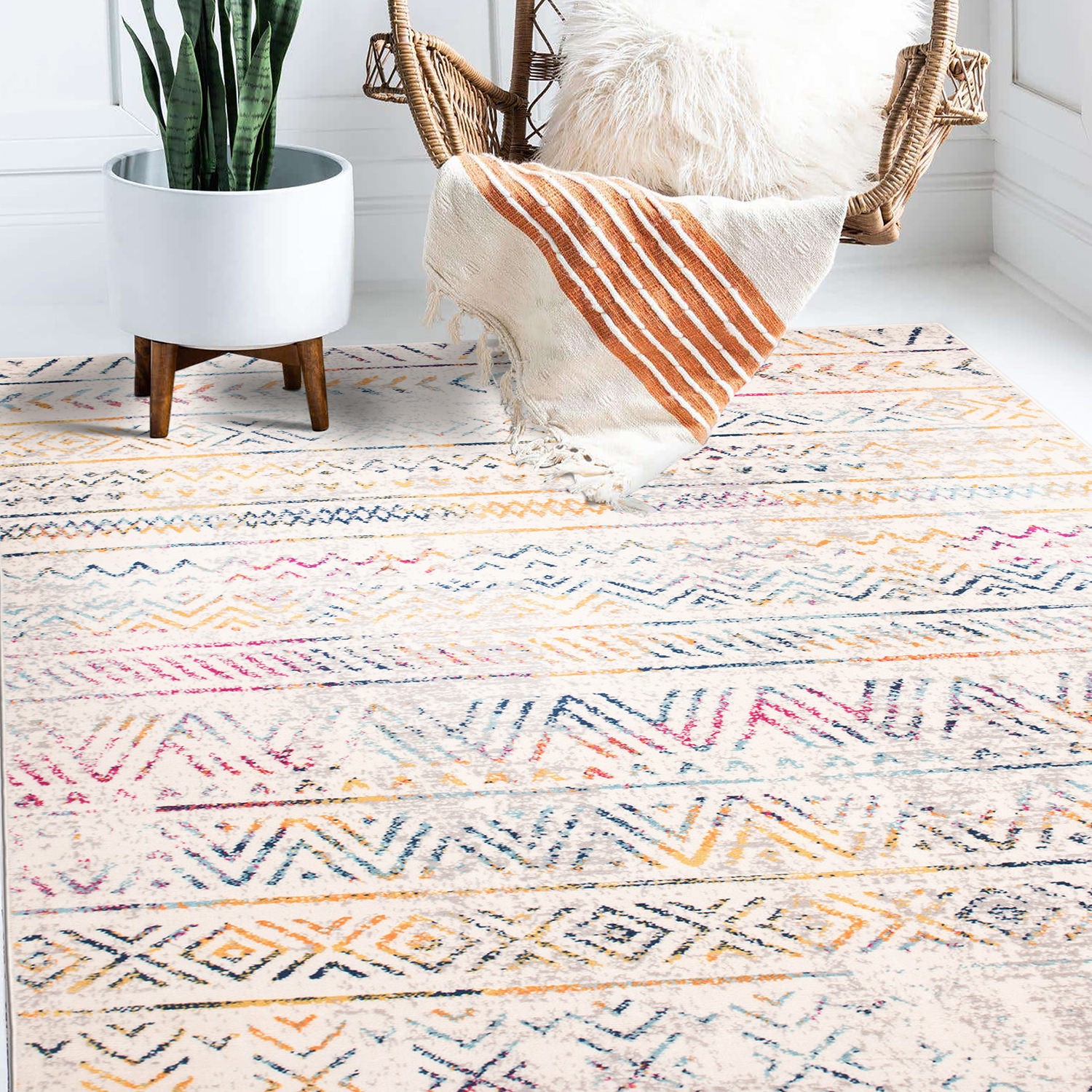 Rugshop Area Rug Geometric Distressed Bohemian Carpet Dining Room Rugs 3X5 Rug