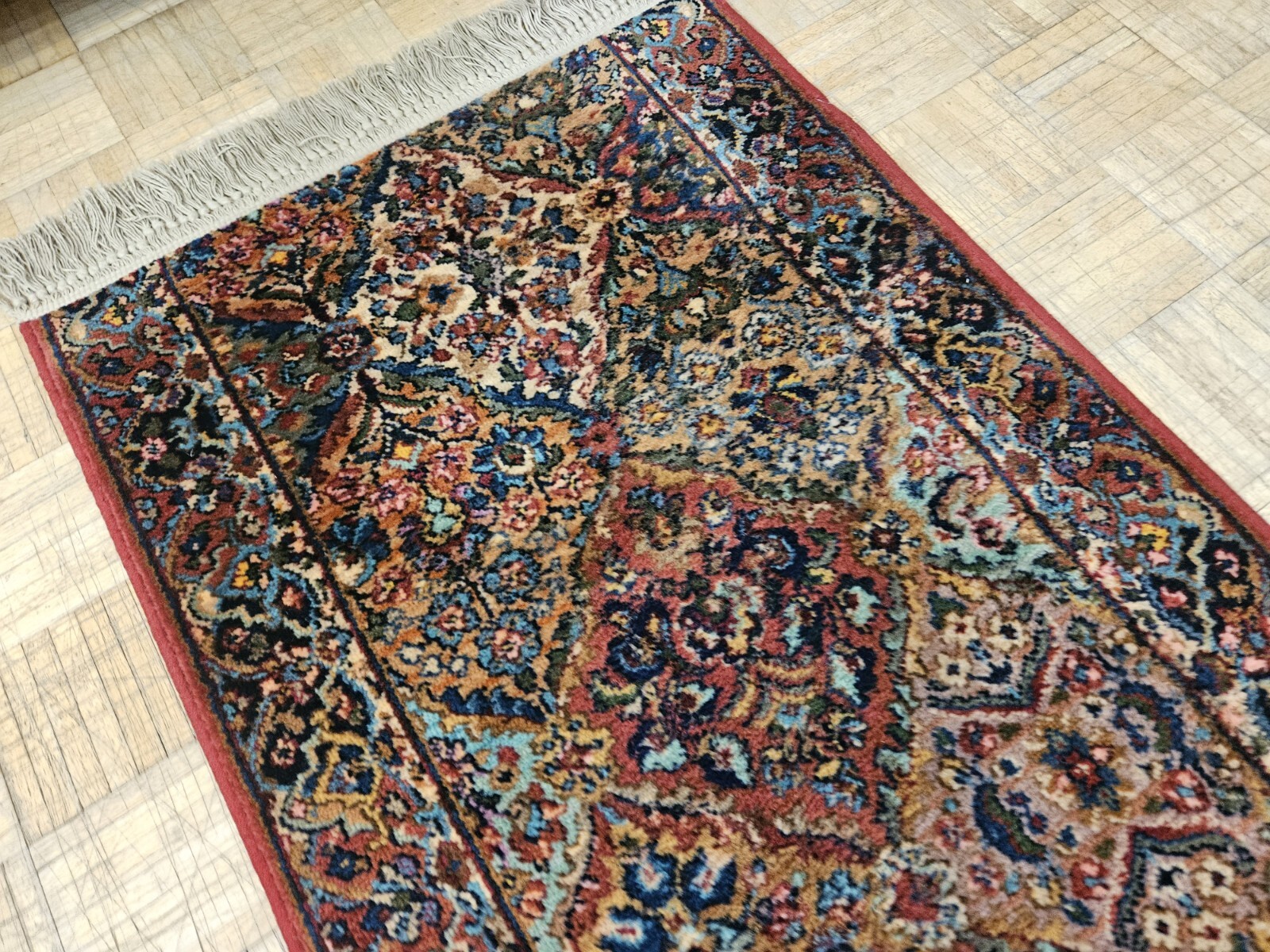 2.6×12 VINTAGE KARASTAN MULTICOLOR PANEL KIRMAN ORIGINAL 700 717 100% WOOL RUG