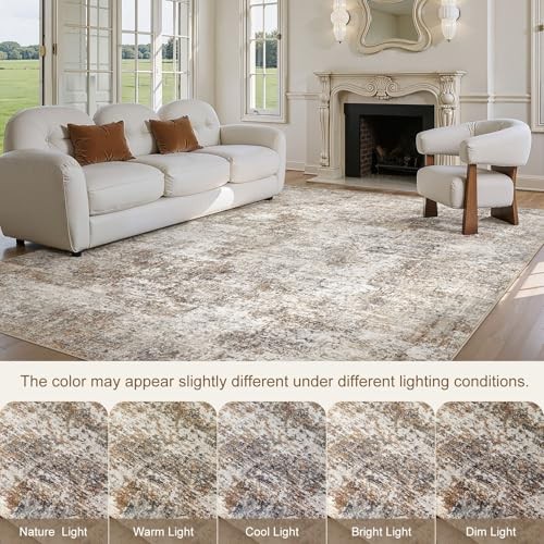 7×9 Area Rugs for Living Room: Washable Large Neutral Abstract Rug Soft Non