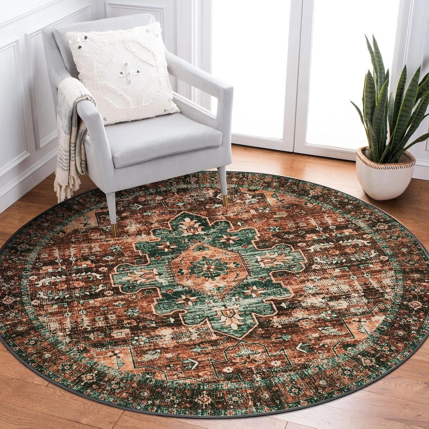 Ultrathin Washable Round Rug 3ft Brown Entryway Rug Low Pile Bathroom Circle Mat