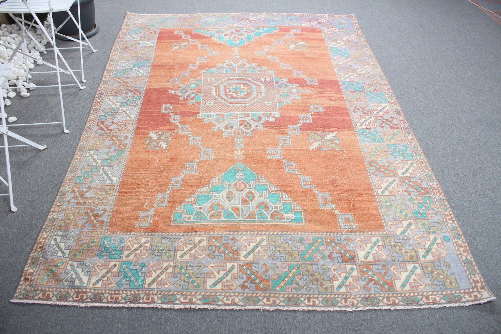 5,7×8,5 ft Turkish Large Rug, Vintage Orange Oriental Rug