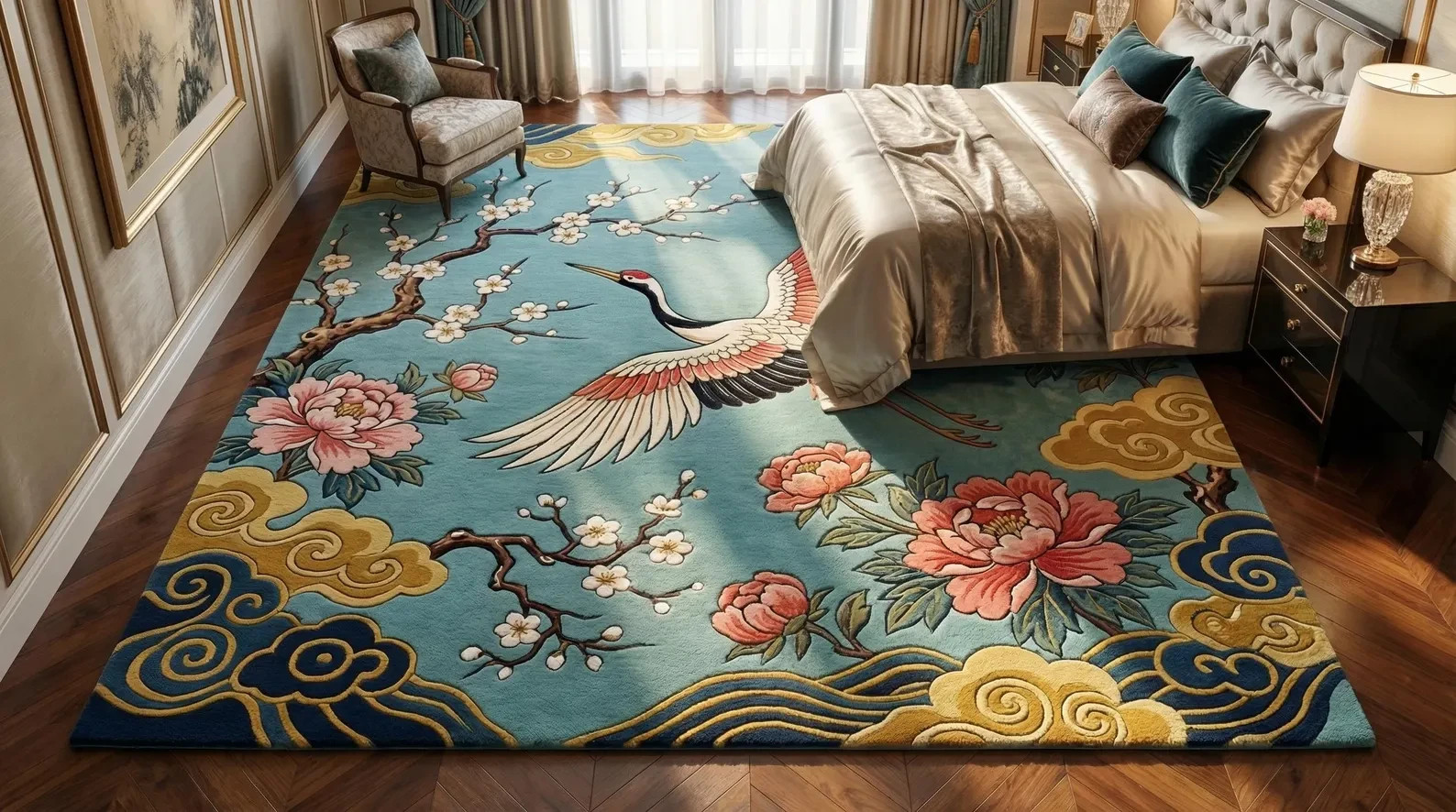 Hand Tufted Wool Floral Statement Carpet for Living Room 8×10 9×12 Custom Availa
