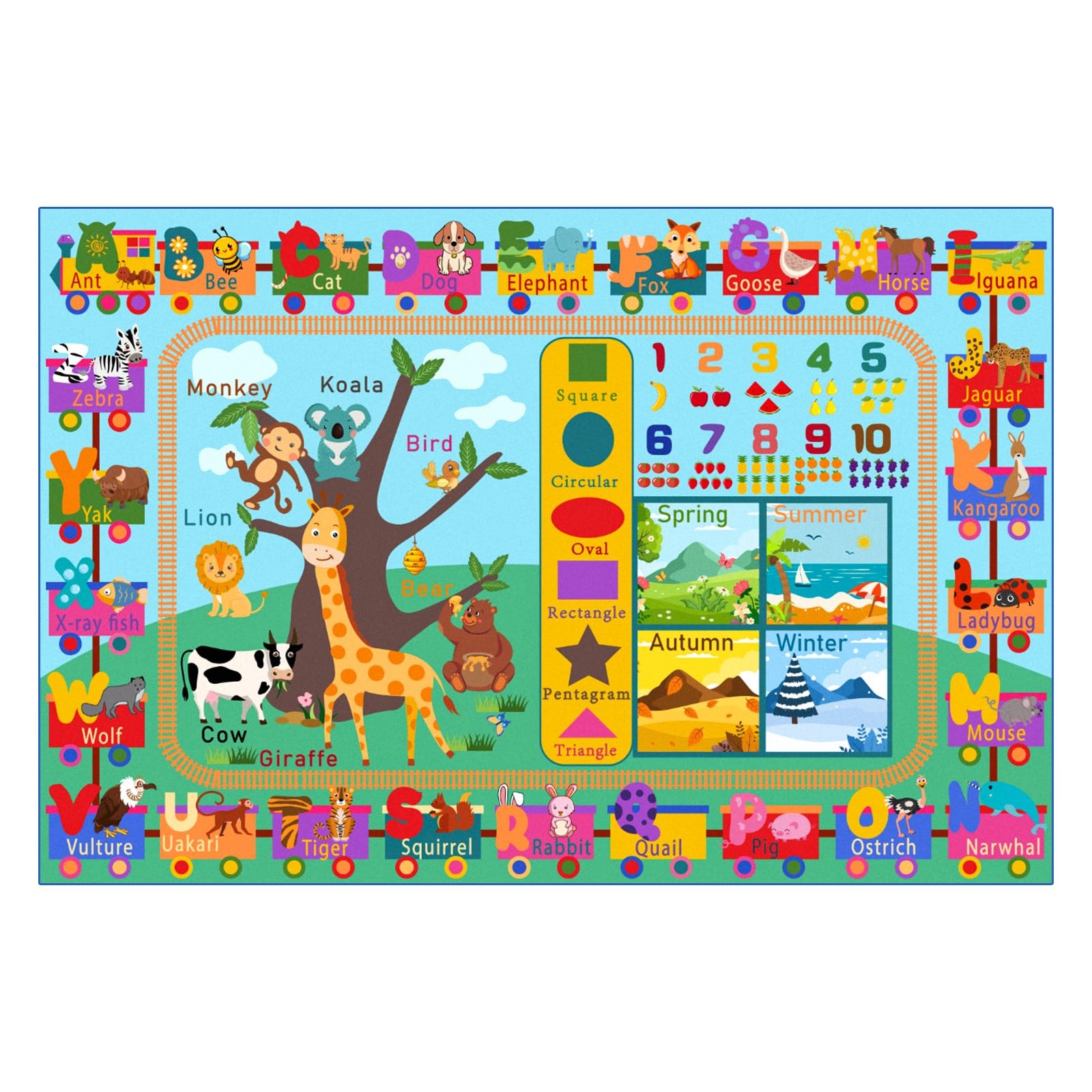 Kids Rug for Playroom, 3X5 ABC Educational Carpet for Classroom, Fun Alphabet Ar