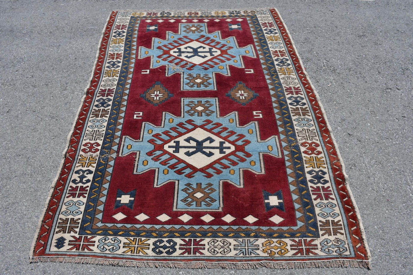 Vintage 4,6×6,6 ft Rug, Area Turkish Rug, Red Striped Wool Rug