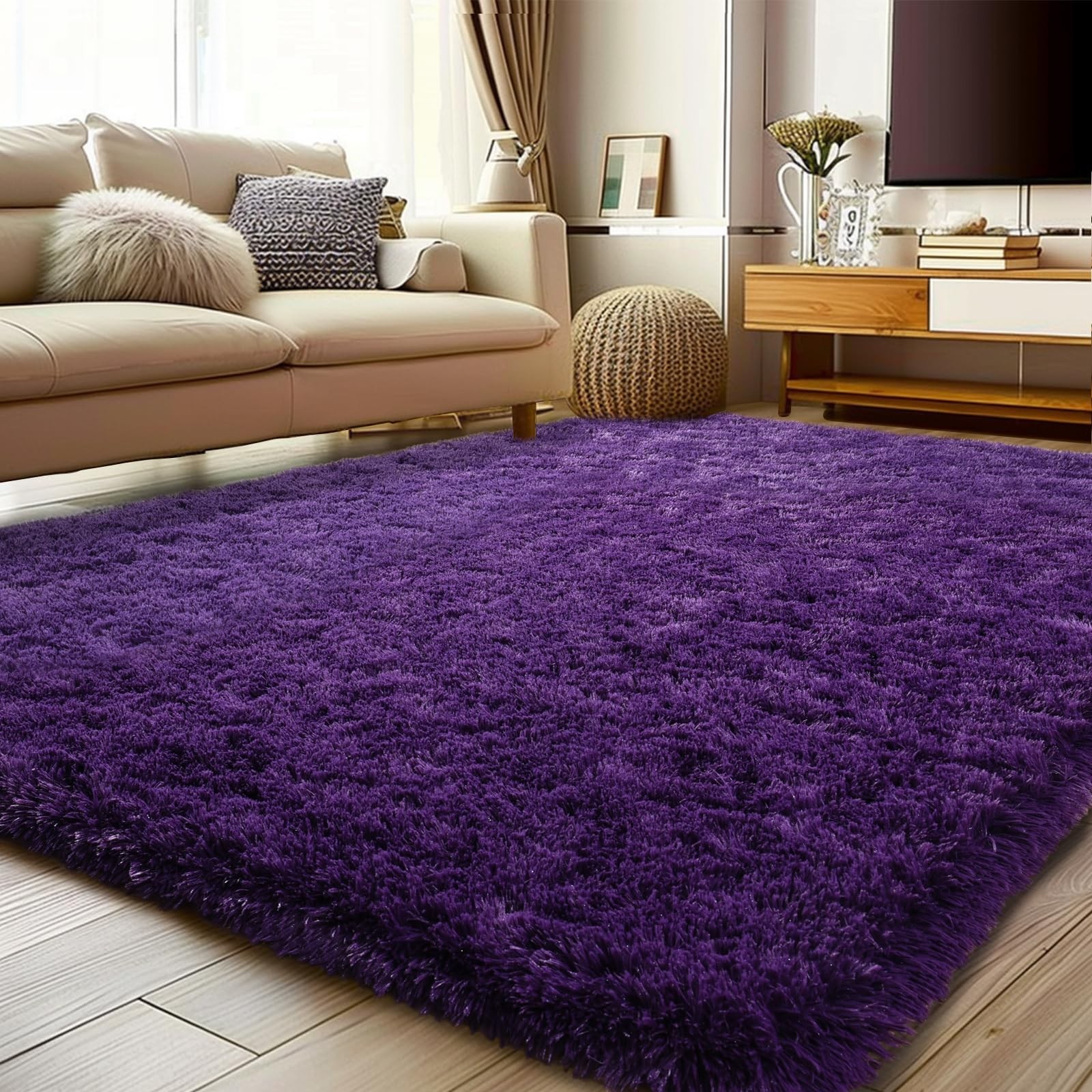 Alfombras Moradas Peludas 4×6 Para Cuartos Habitacion De Sala Modernas En Oferta