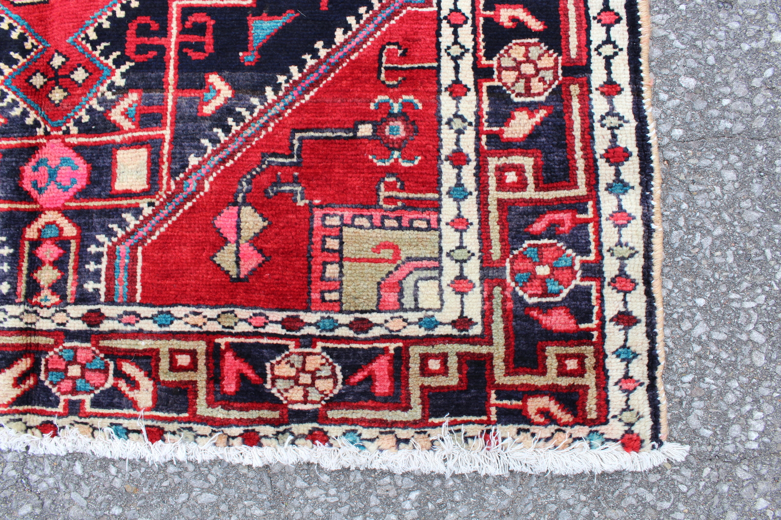 Geometric Diamond Tribal Turkish 3′ 6″ x 5′ 1″ Red Hand Knotted Area Rug
