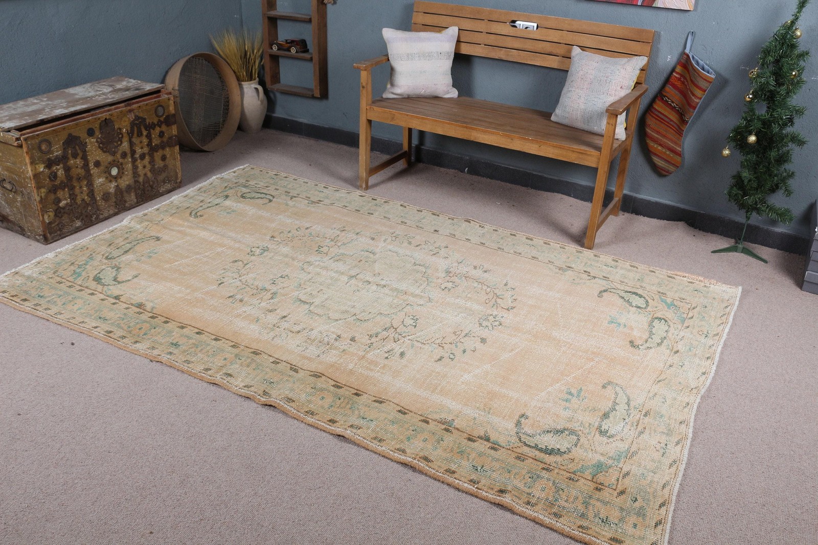 5,3×8,2 ft Rug, Turkish Vintage Rug, Brown Wool Rug