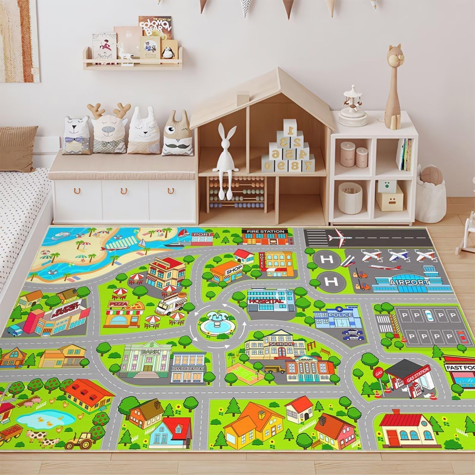 Boys Car Rugs for Kids Room Fun Playmat CityLife Airport & City Road Rug for …
