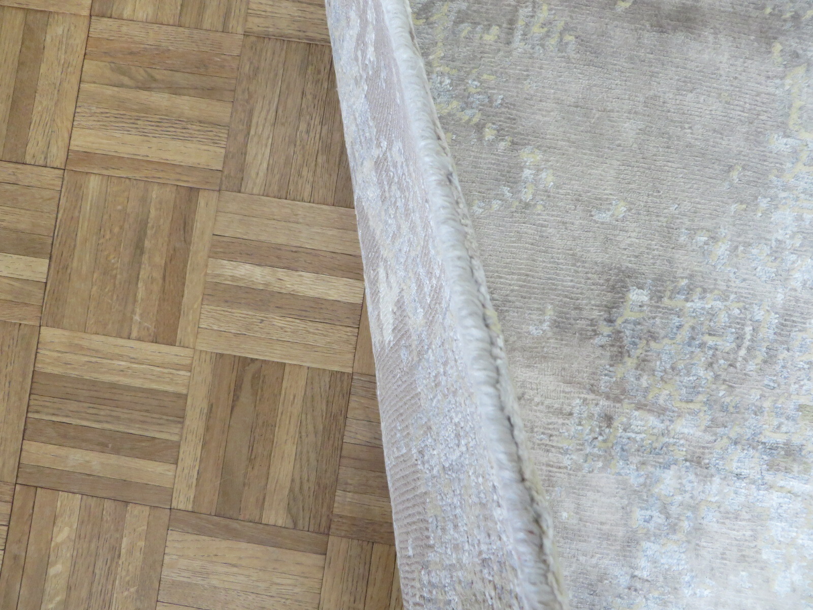 8’1 x 10 Hand Knotted Modern Abstract Gray Oriental Rug With Silk G9228
