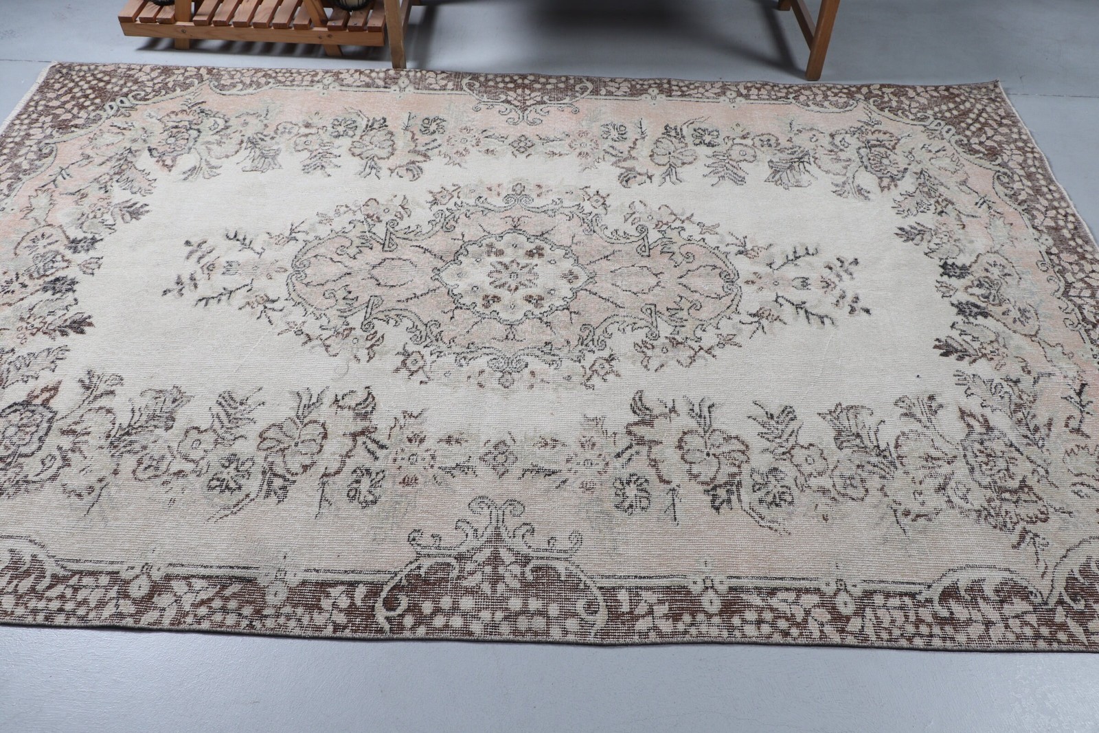 5,6×8,9 ft Rug, Large Vintage Rug, White Rug Ikat Rug