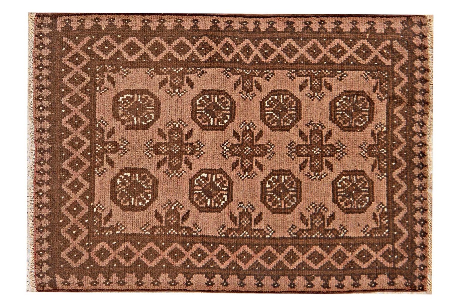 Afghan Aqcha Carpet 80×110 Hand-knotted Brown Geometric Oriental Short Pile