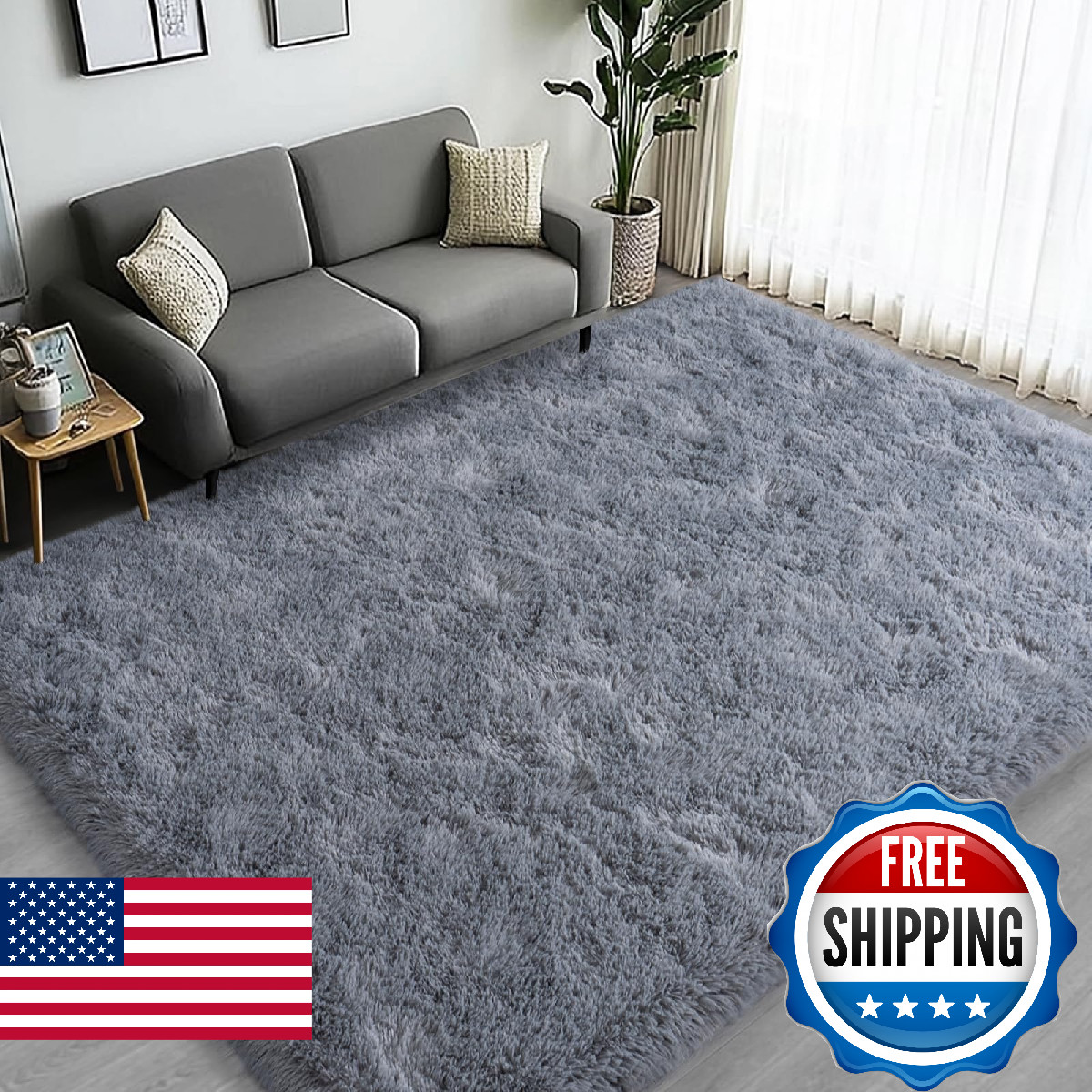 Lairep Large Area Rugs for Living Room Bedroom, 6×9 Feet Grey Fluffy Shag Rugs,