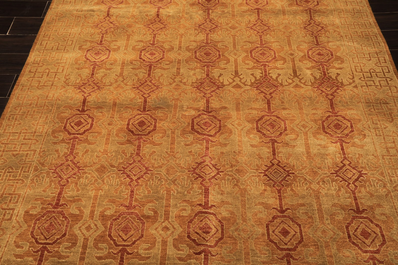 5’11″x8’9″ Hand Knotted Wool Caramel, Rust Agra Transitional Kalaty Rug