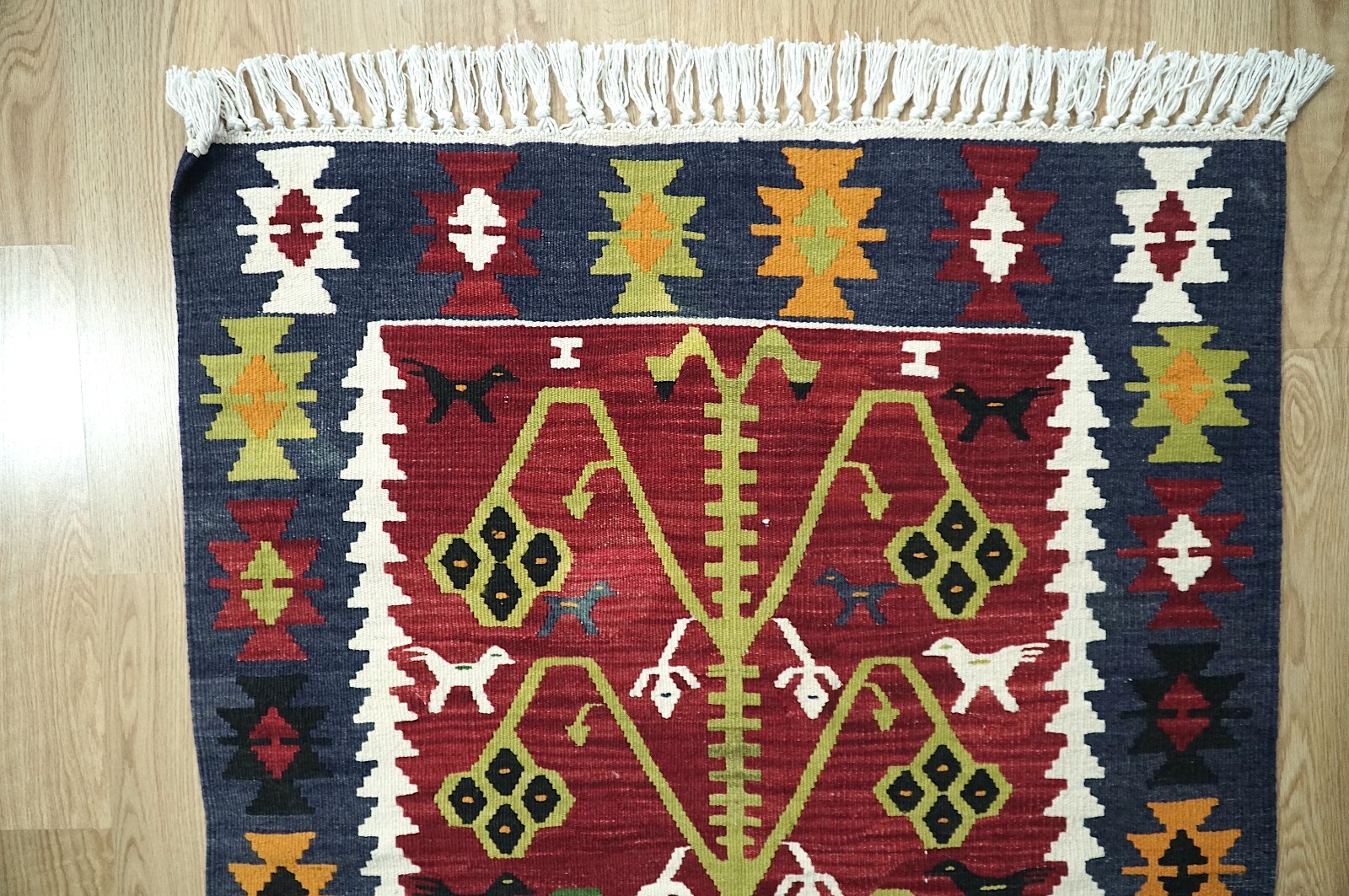 Turkish Kilim Rug, Mediterranean Kilim Rug, Carpet, 2.95×4.13 ft. H-2399