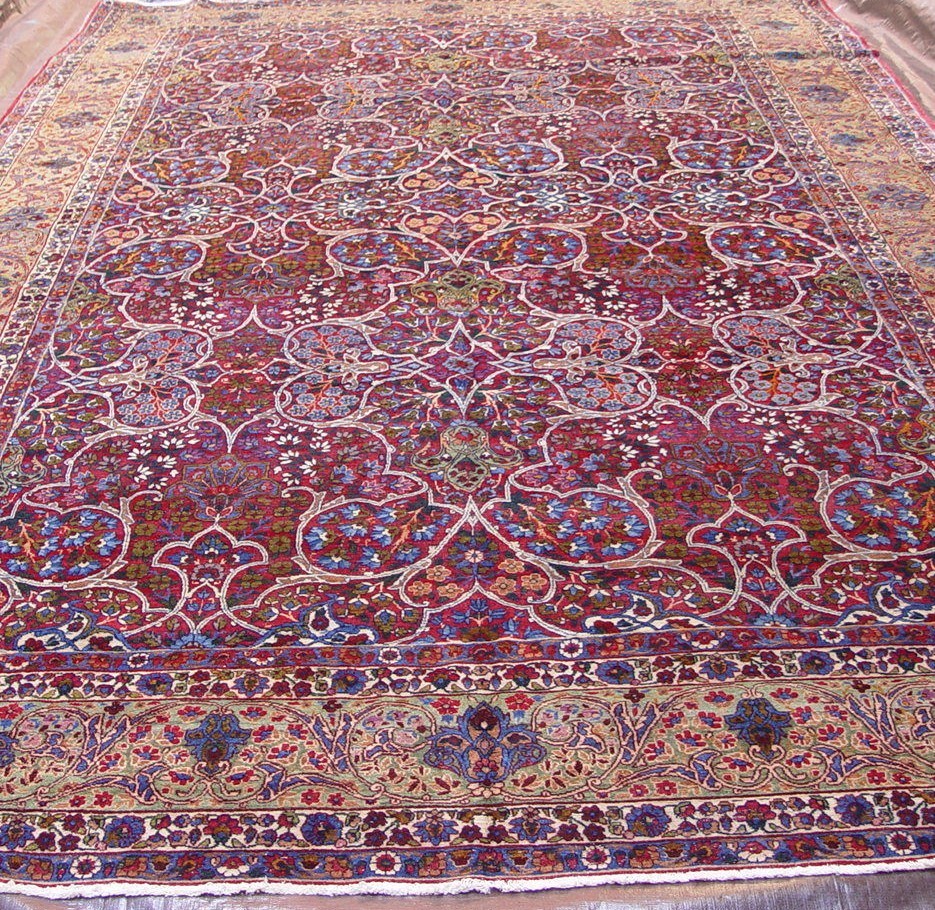 Phenomenal Antique 1880s Kermann Lavarr Hand Knotted Wool Rug Unique 8’10″x13’9″