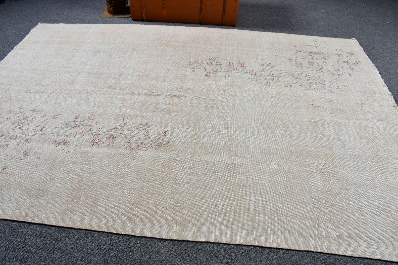 6,6×9,6 ft Rug, Large Turkish Rug, White Floral Rug