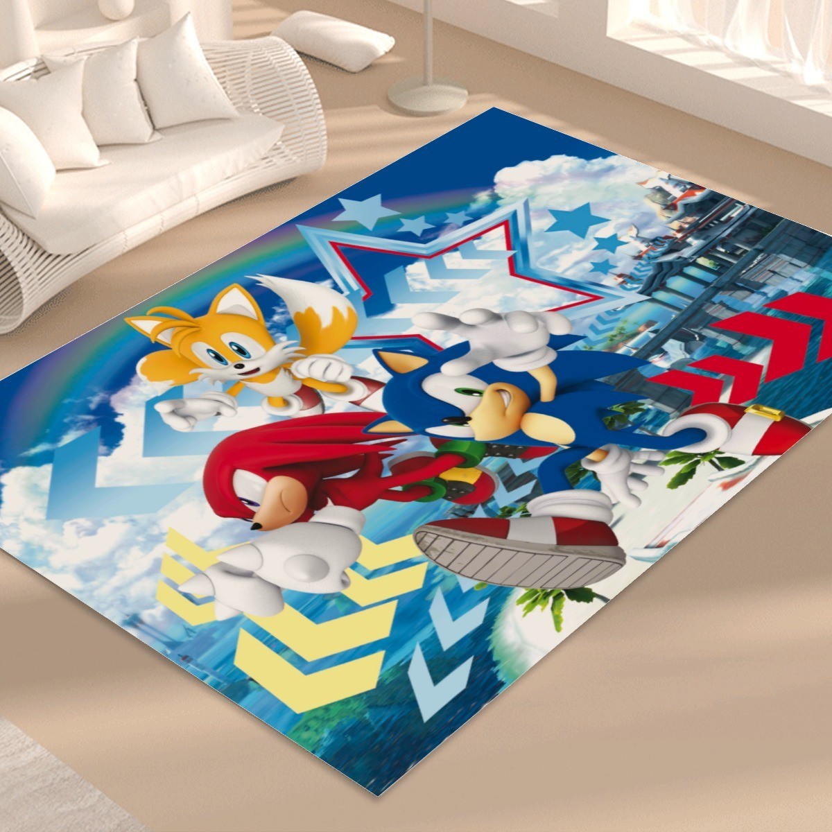 Sonic The Hedgehog Print Foldable Rectangular Floor Mat Rugs Anti-Skid Carpet