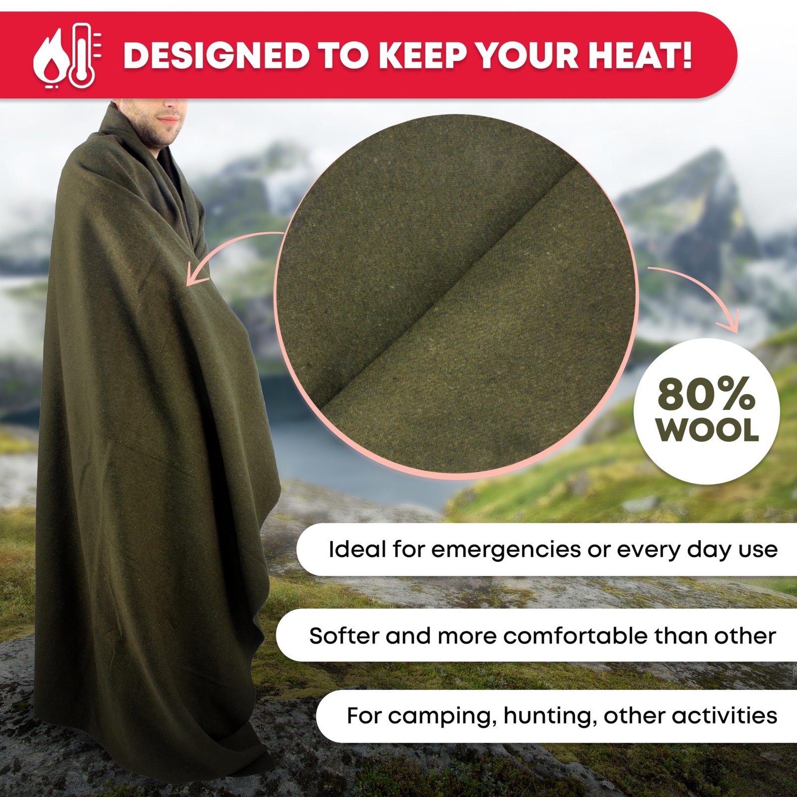 Olive Drab Green Warm Fire Retardant Blanket, 66″ x 90″ 66″X90″,