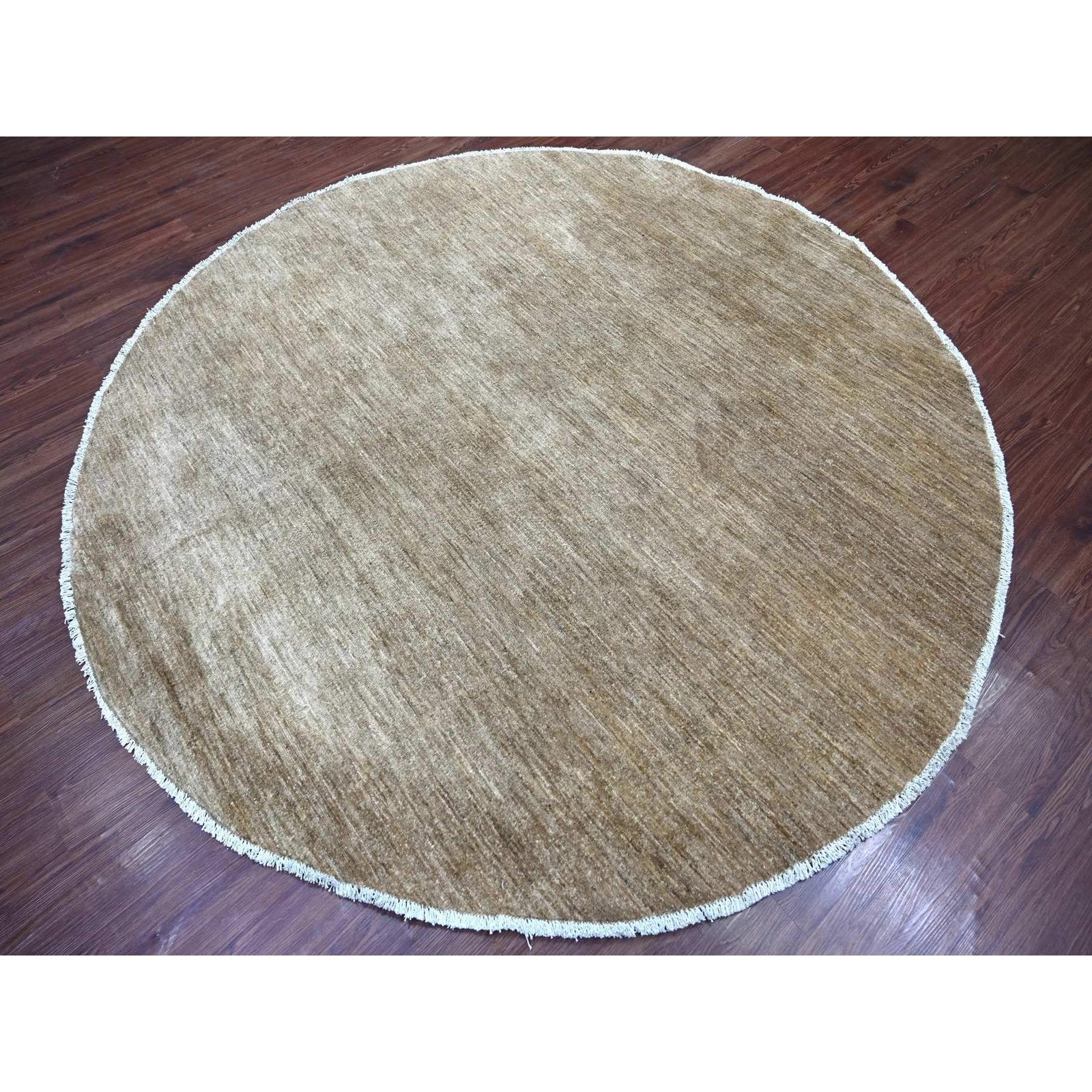 7’9″x7’9″ Brown Plain Solid Pattern Hand Knotted Ghazni Wool Round Rug 22096