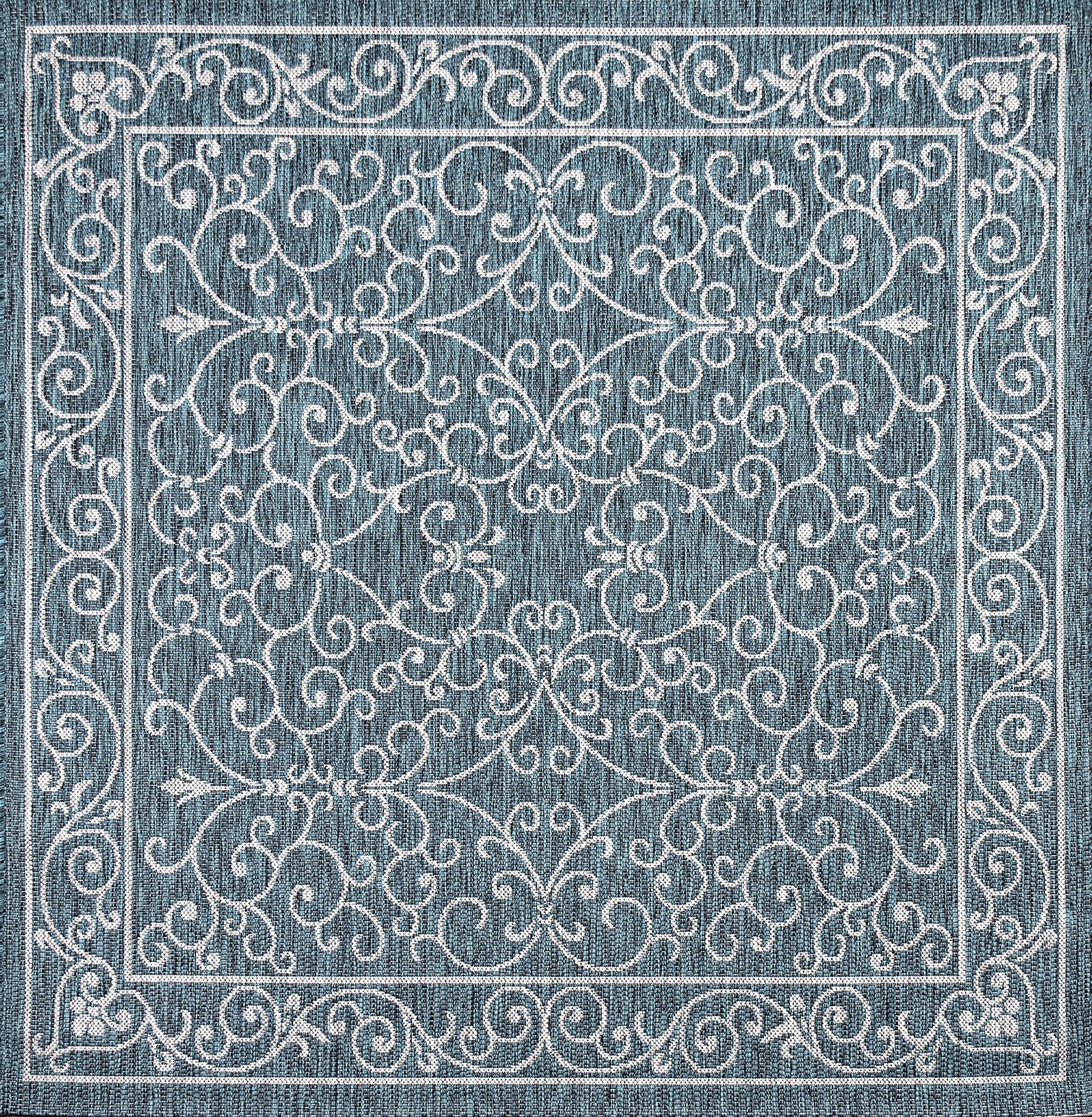 Jonathan Y Vintage Filigree Indoor Outdoor Square Area Rug 8X8 Teal/Gray