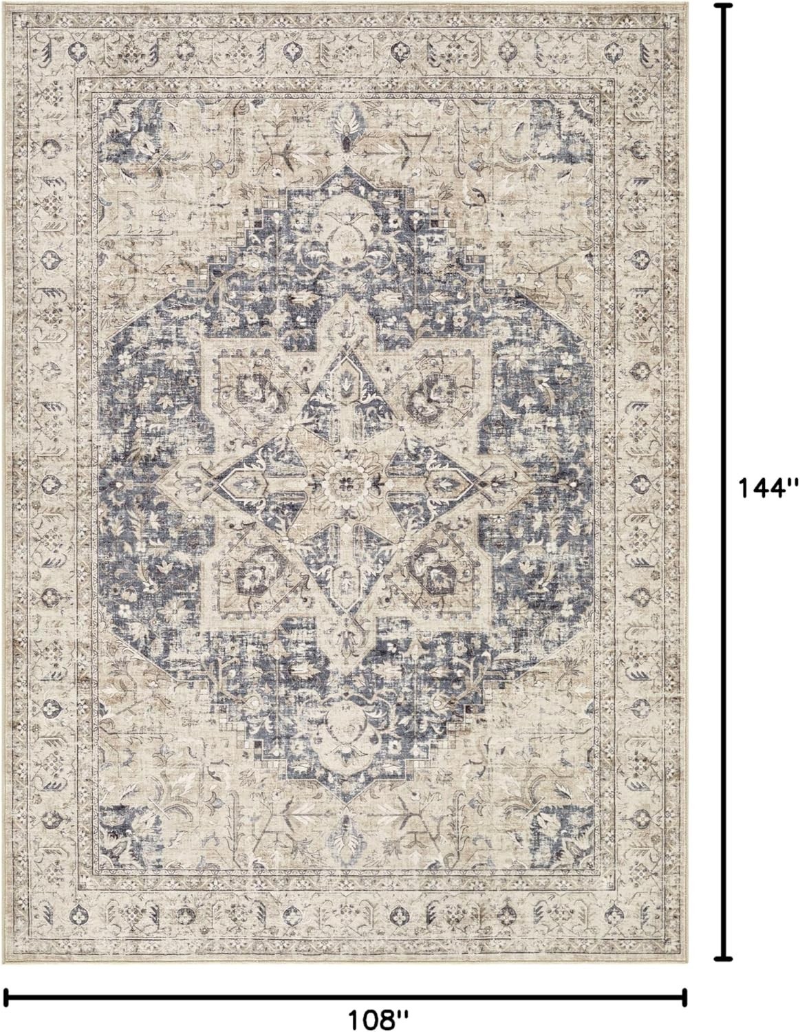 Area Rug Living Room Rugs – 9×12 Washable Boho Rug Vintage Oriental Distresse…