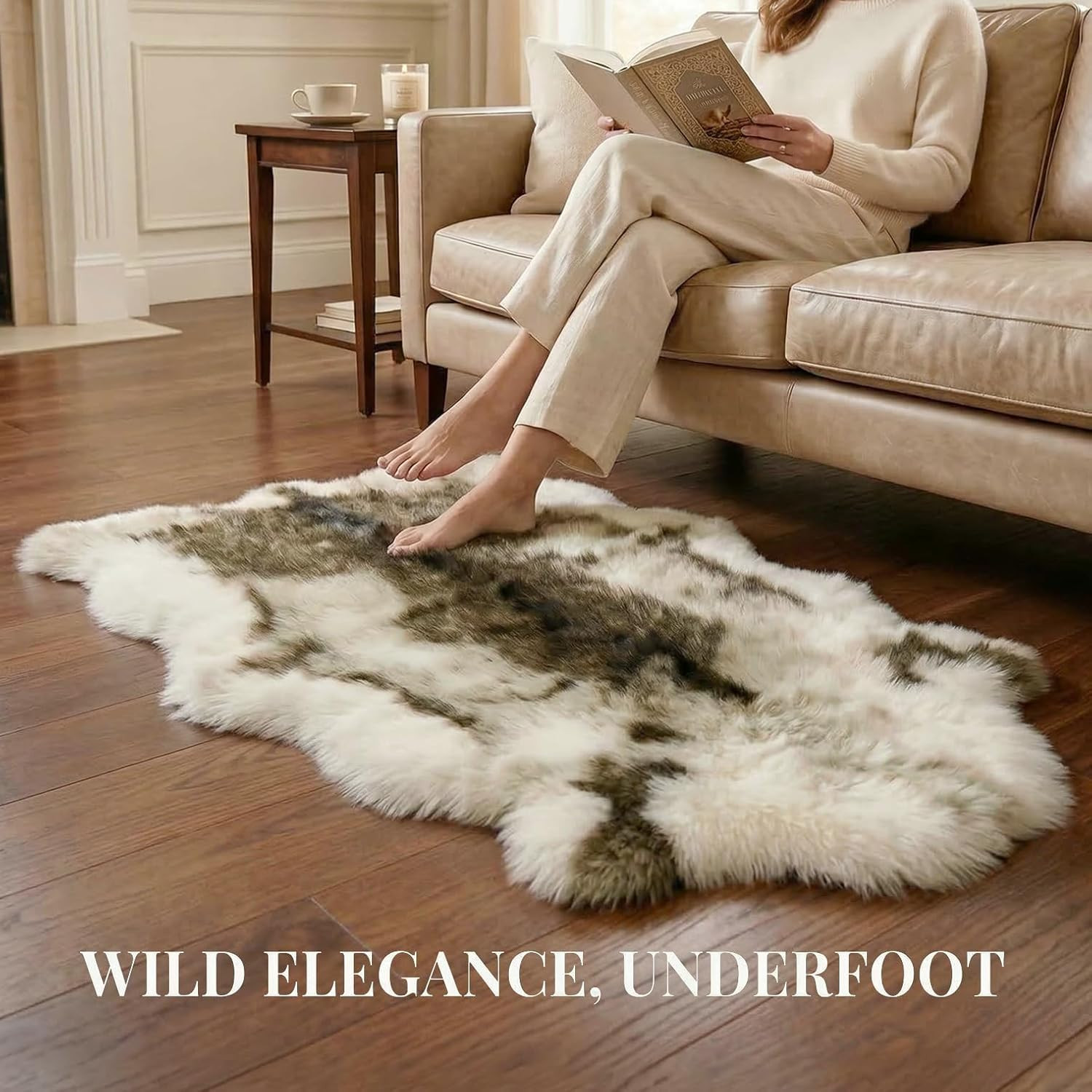 Luxury Reindeer Faux Fur Area Rug, 3.6’X3.0′, Machine Washable for Home