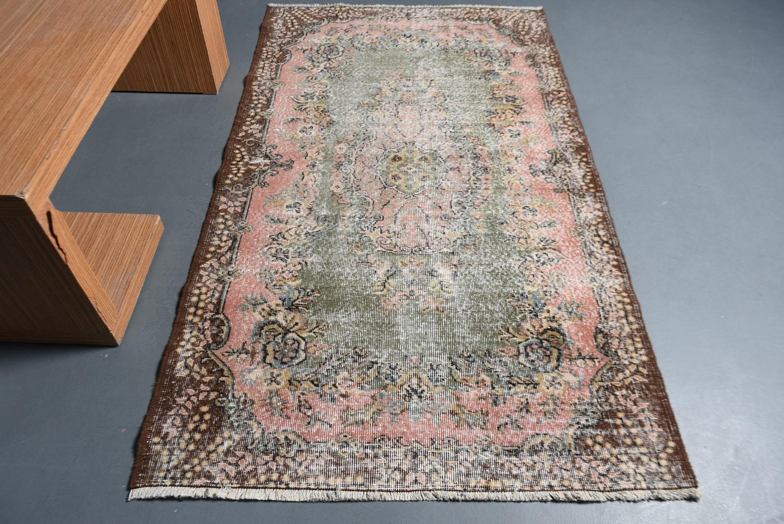 Vintage Rug, Area 3,9×6,9 ft Turkish Rug, Brown Camouflage Wool Rug