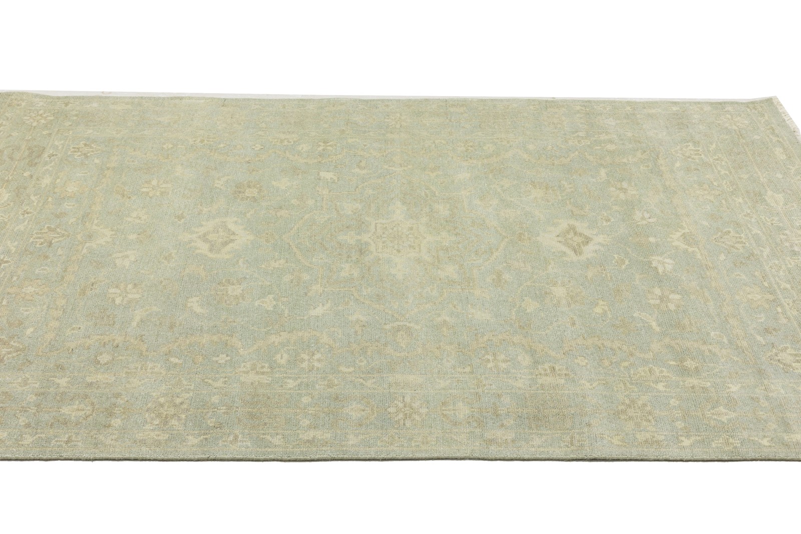 Handmade Muted Aqua Green Floral Oriental Rug Living Room Decor Carpet 6X9 ft