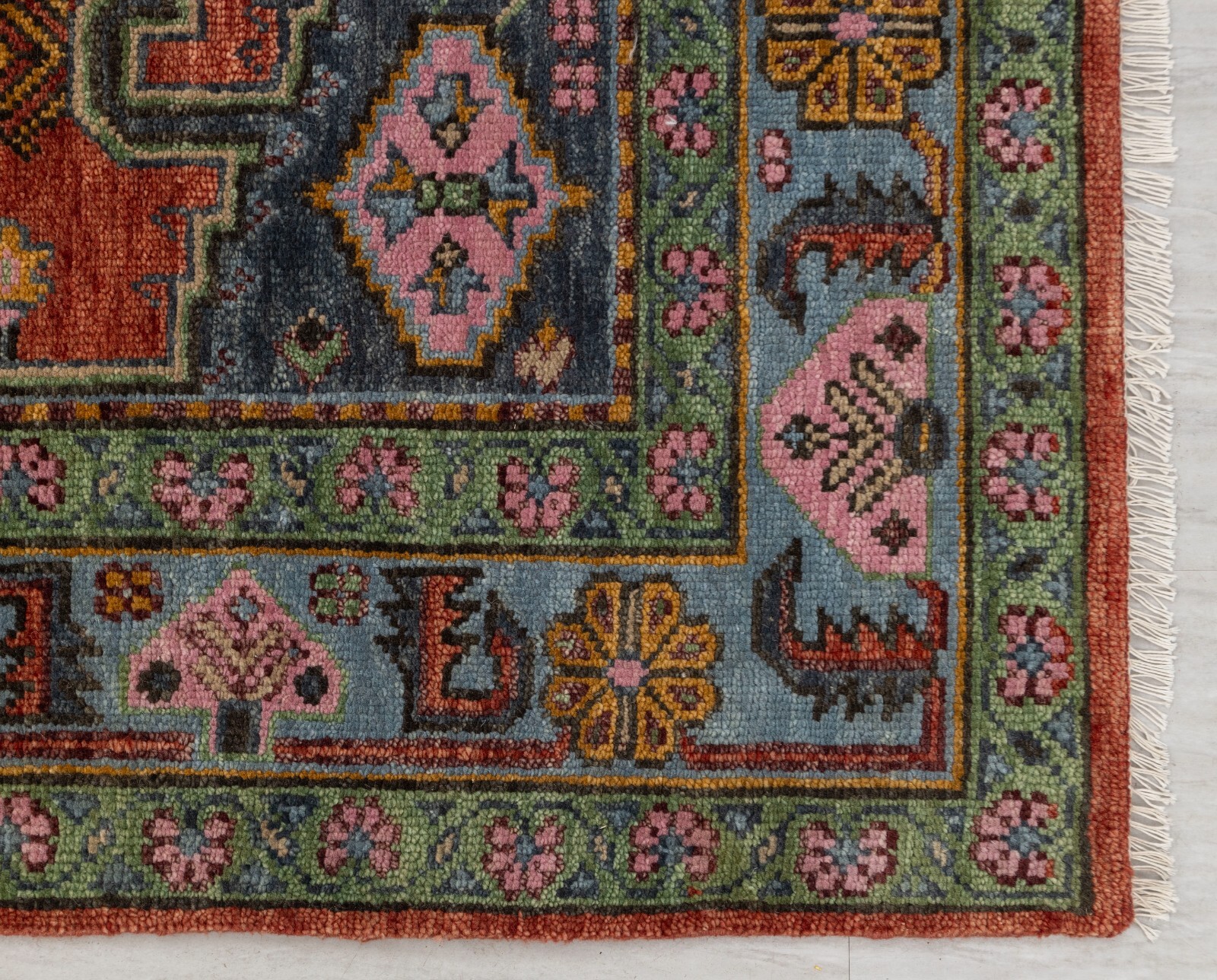 Rust Colored Border Persiann Kismet Modern Oushak Handmade Custom Size Rug