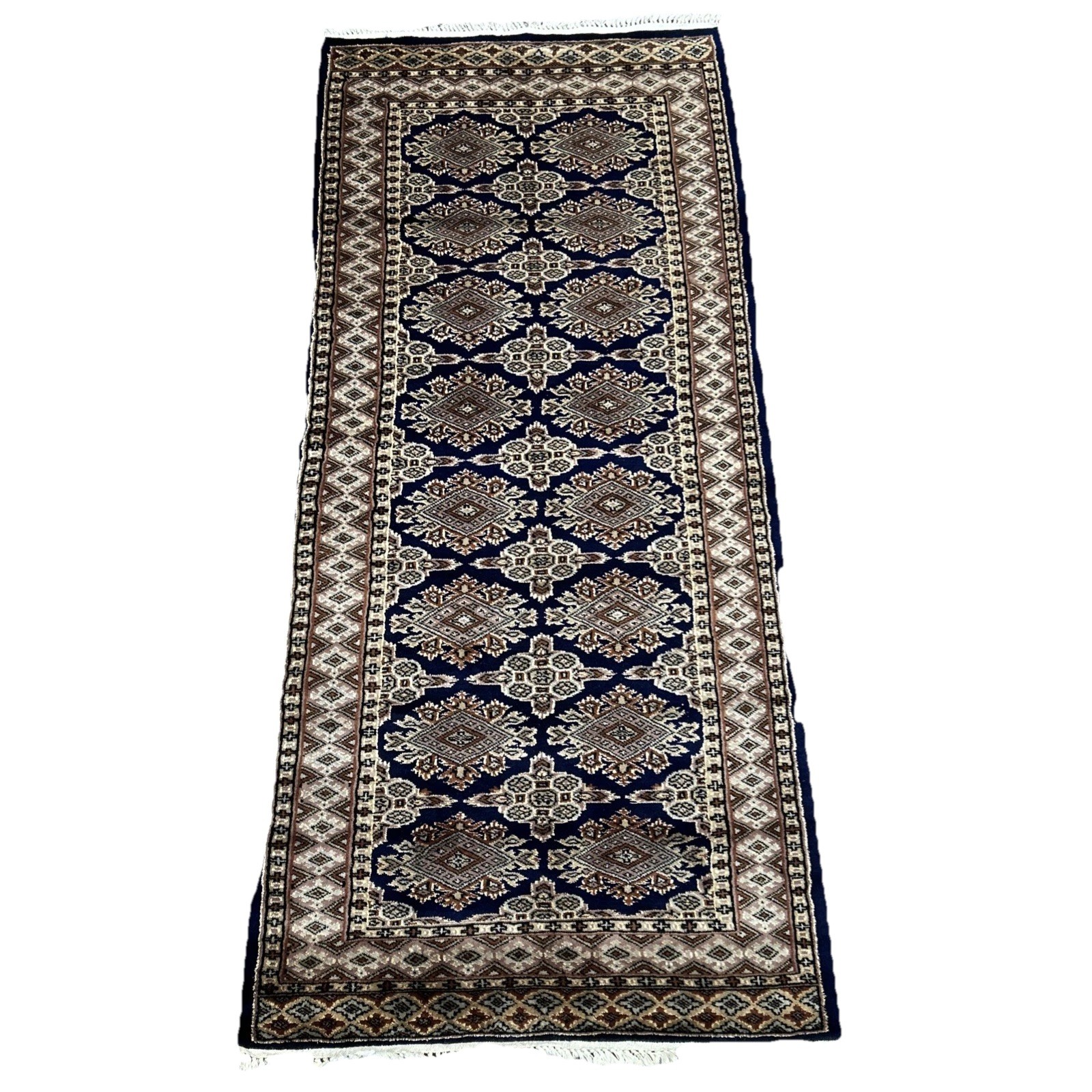 2’x6′ Blue Oriental Kazak with Tribal Design Hand Knotted Soft Wool Runner Rug