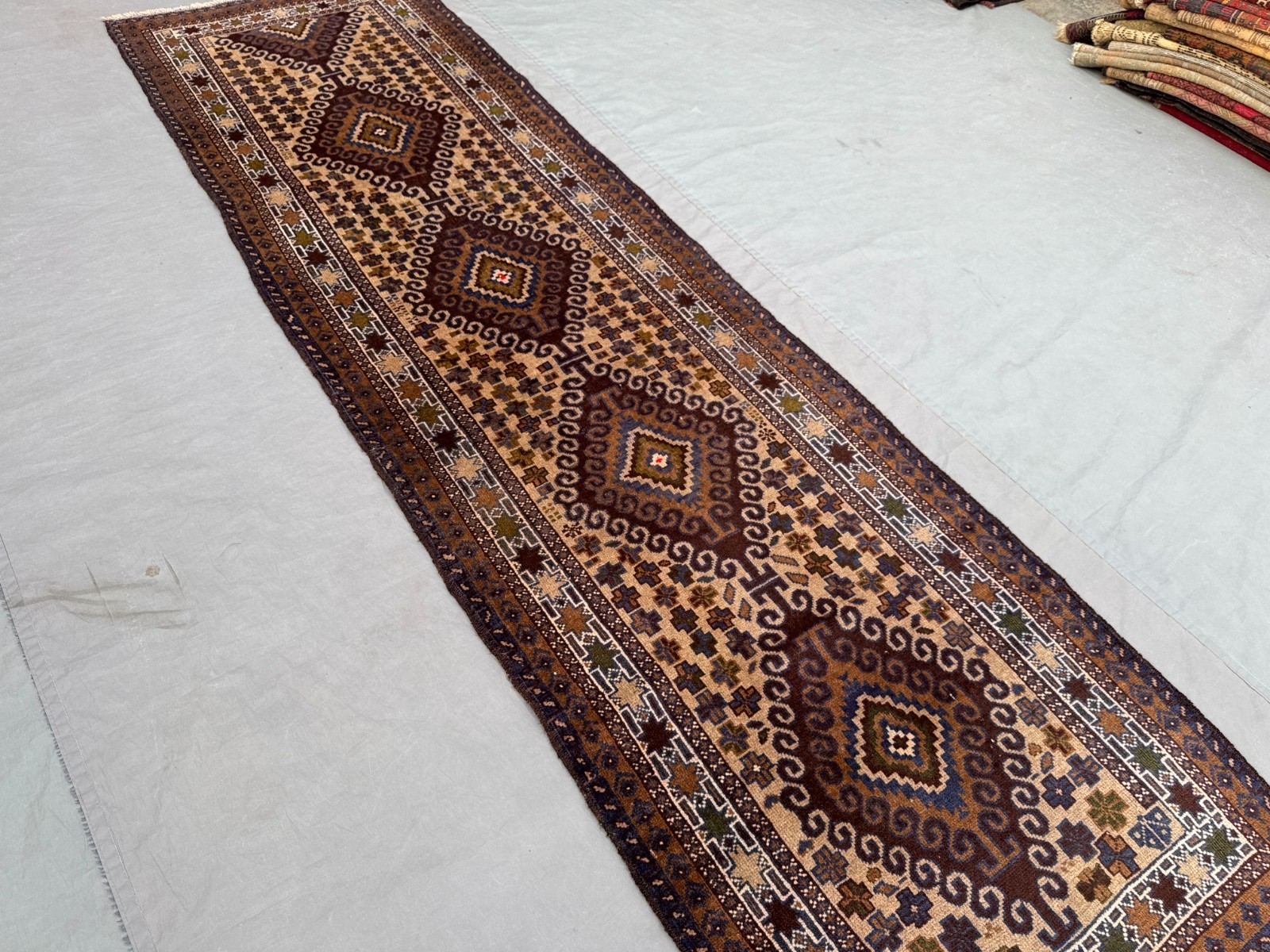 2’8 x 9’5 Ft Elegant Baluchi Tribal Runner Rug – Vintage Geometric Wool Carpet