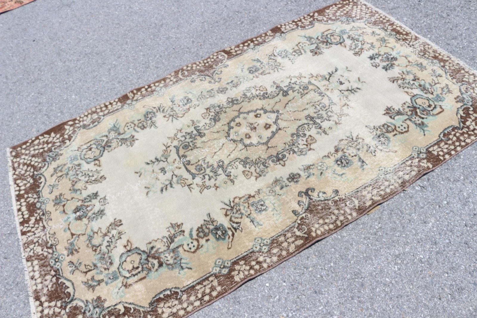 Turkish Vintage Area Rug 3,9×6,8 ft (118×207 cm), Brown Striped Rug