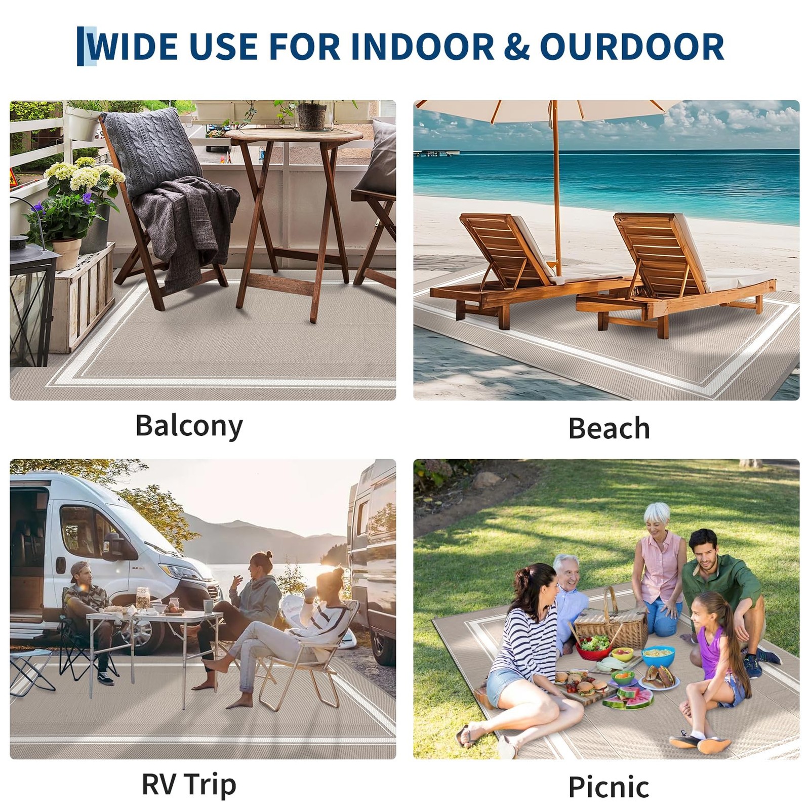 Waterproof Outdoor Rug for Patio, Reversible Plastic Straw Mat 8×10/9×12/9×18 FT