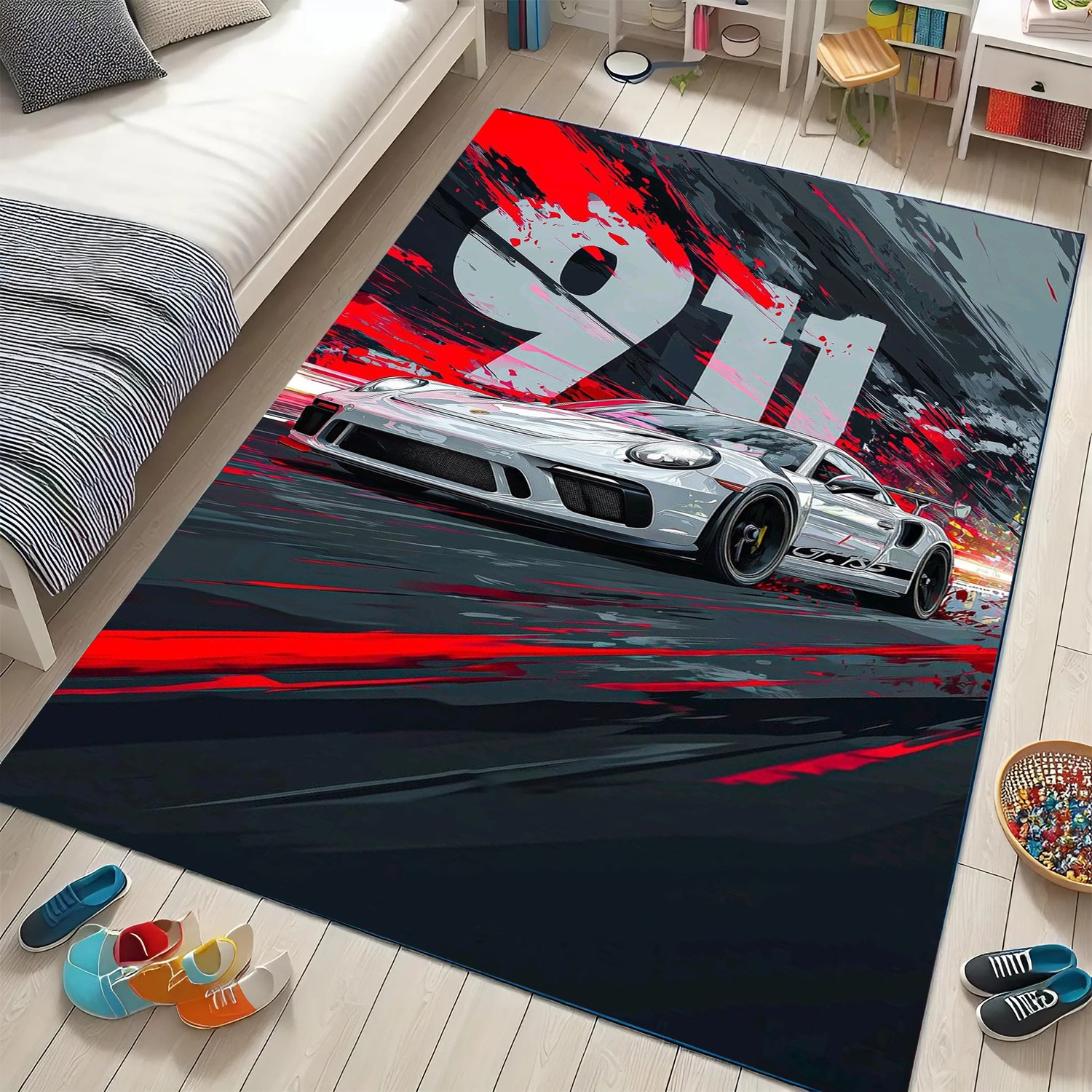 Stellar Turbocharged Aesthetic Carpet – Red & Black Racing Motion Decor