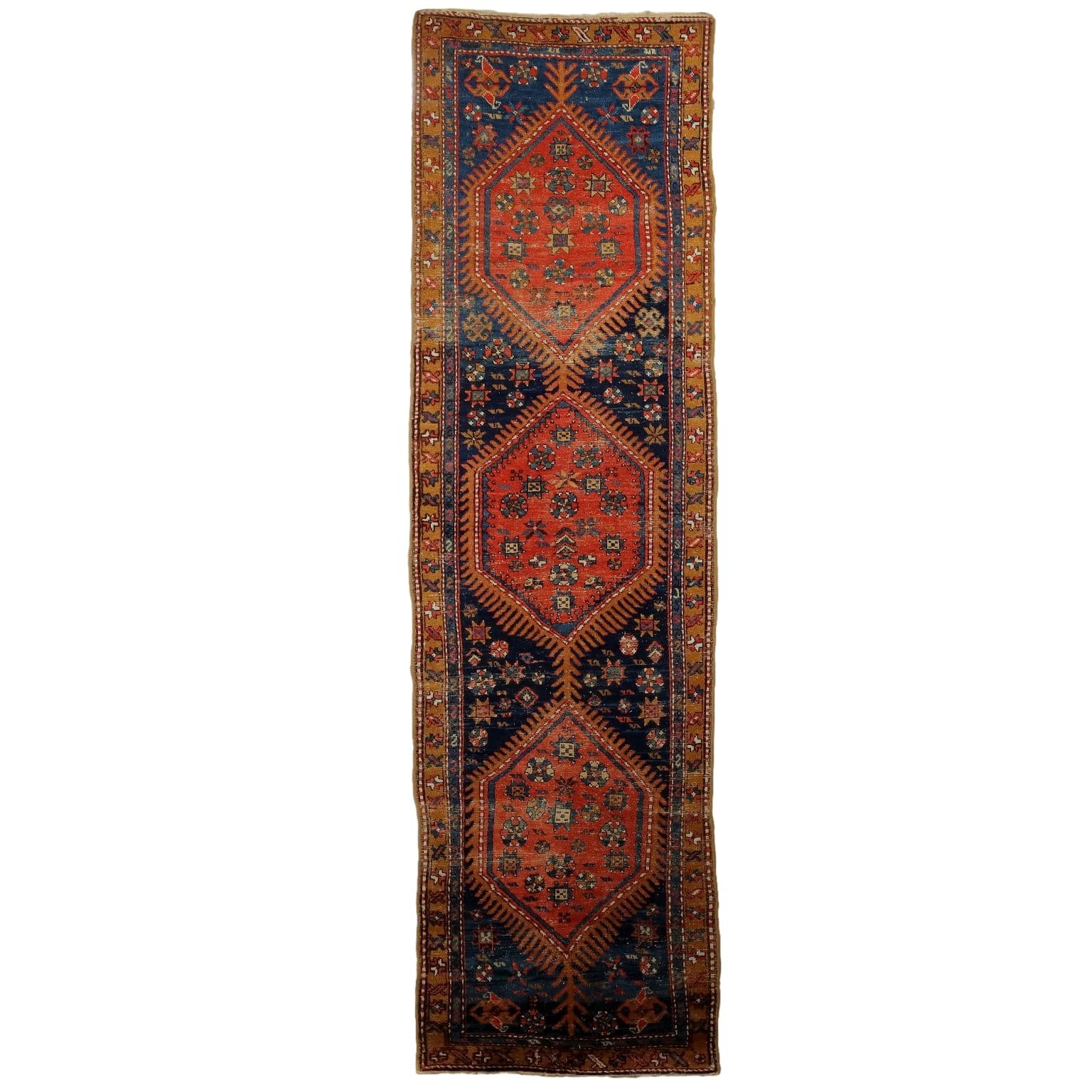 Antique Asian Carpet Cotton Wool Thin Knot 124 x 36 In