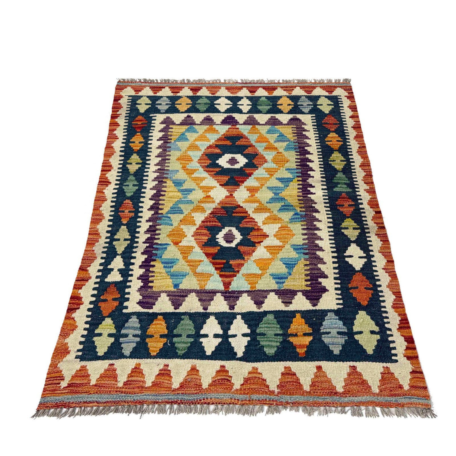 Sharp Geometric Patterns Hand Woven Small Kilim Area Woolen Rug 2.8×4.0Ft W38161