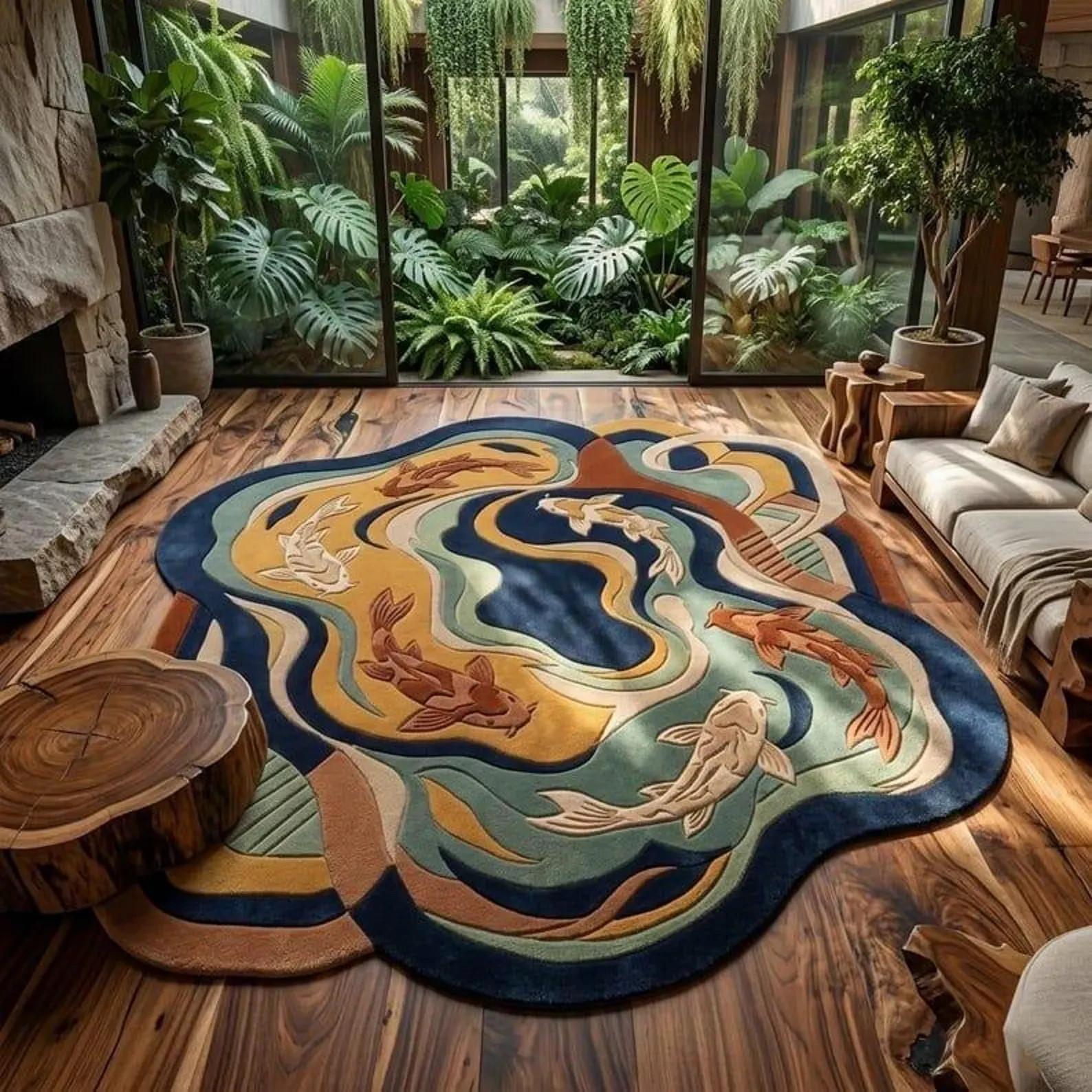 Koi Fish Hand Tufted Wool Custom Rug for Living Room Home Decor Modern Interior