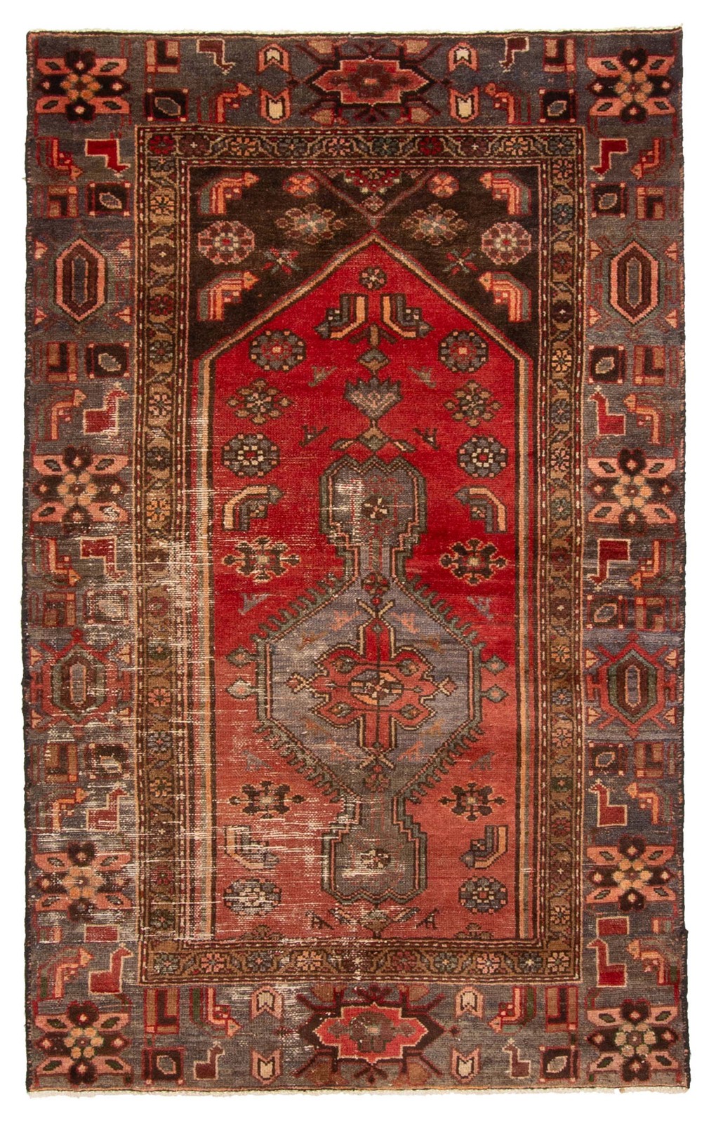 Vintage 3’6″ x 5’10” Traditional Hand Knotted Vegetable Dye Wool Area Rug