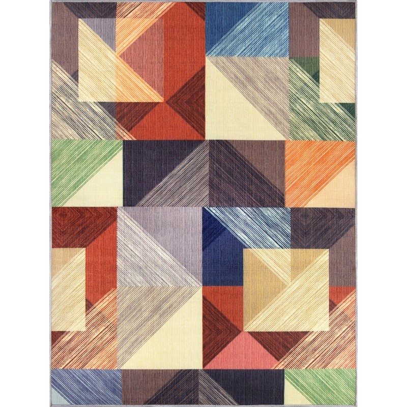 Geometric Blocks Area Rug Soft Durable Low Pile Easy Clean Indoor Living Room US