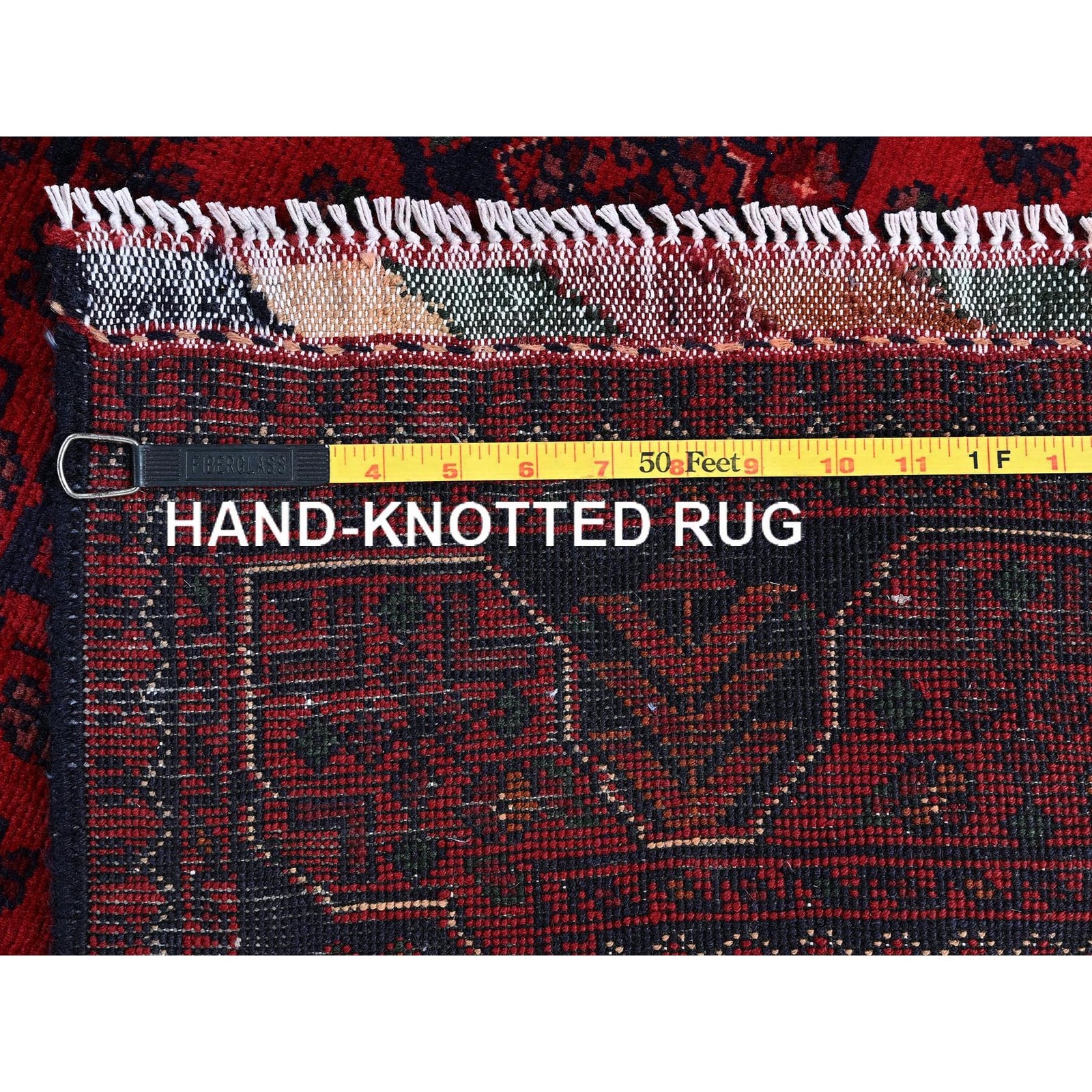 3’5″x4’9″ Red Afghan Khamyab Geometric Pattern Soft Wool Hand Knotted Rug R731