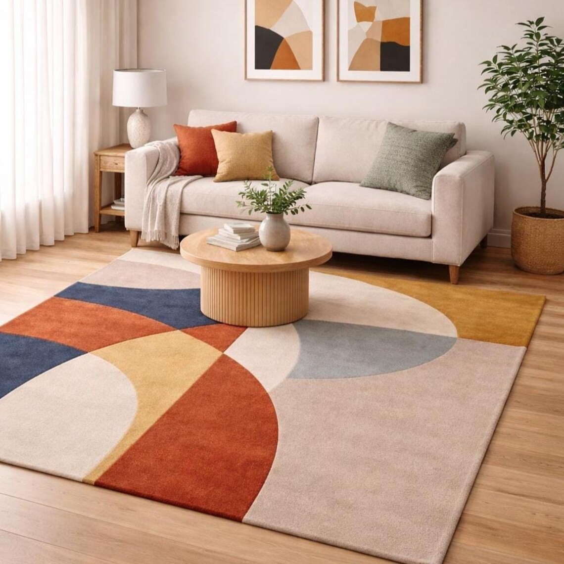 8×10 Hand Tufted Wool Area Rug, Modern Abstract Geometric Multicolor Carpet
