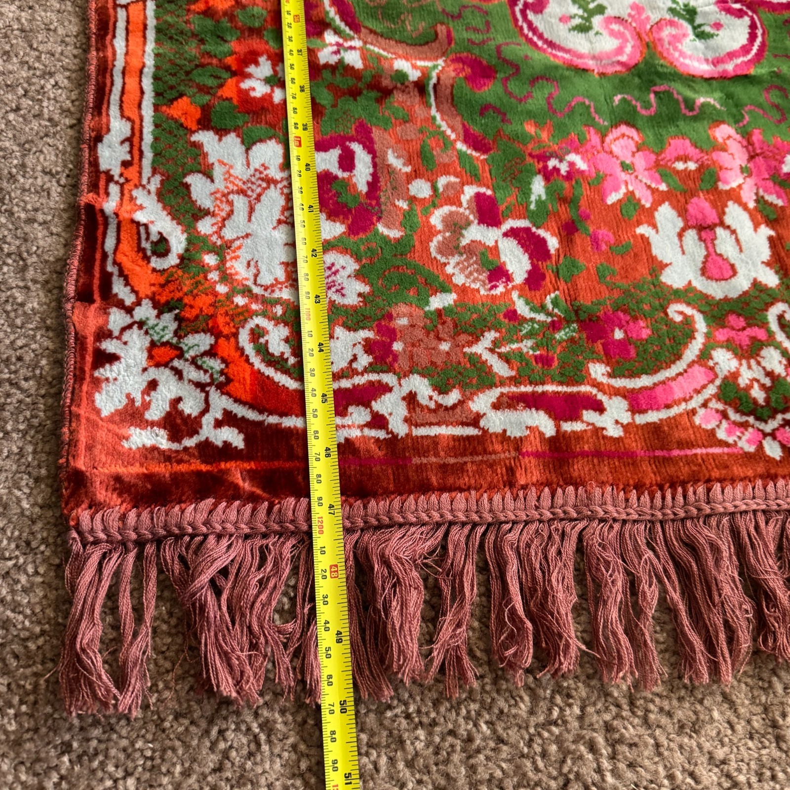 Vintage Silk Shimmer Wall Rug Twin Peacocks Floral Motif Boho Fringe Tapestry