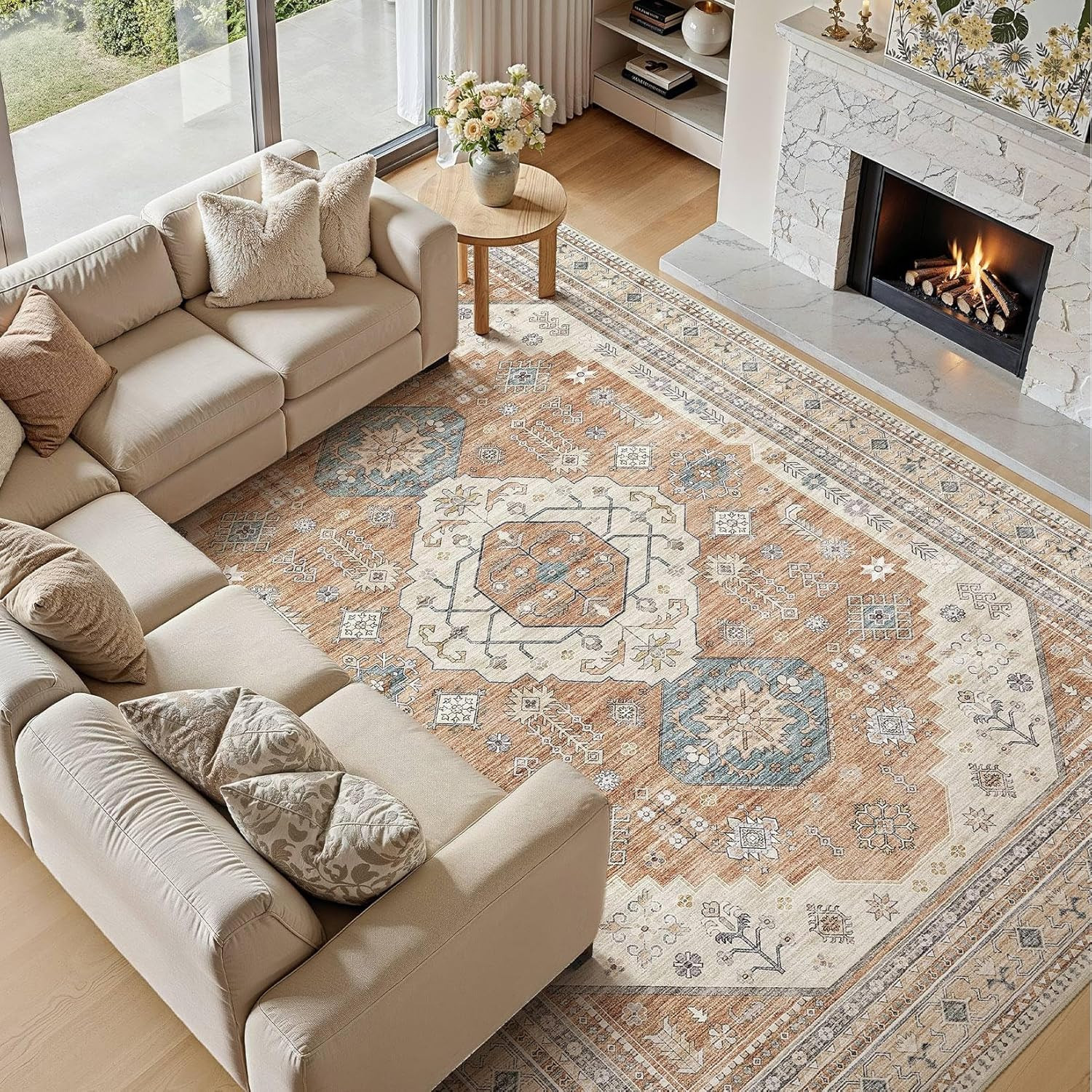 Large 10X14 Washable Area Rug – Soft, Stain Resistant, Non-Slip Vintage Design