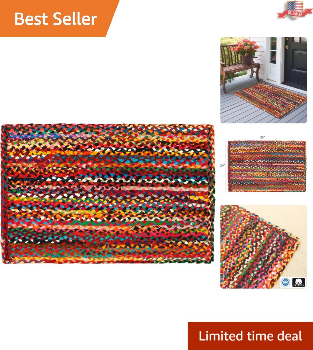 Reversible Chindi Braid Rug – 2×3 ft Handmade Cotton Delight for Your Home