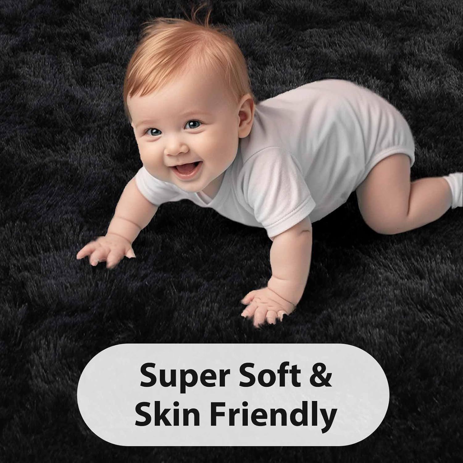 Fluffy Black 8×10 Feet Shag Rug for Living Room, Nursery, and Bedroom Decor