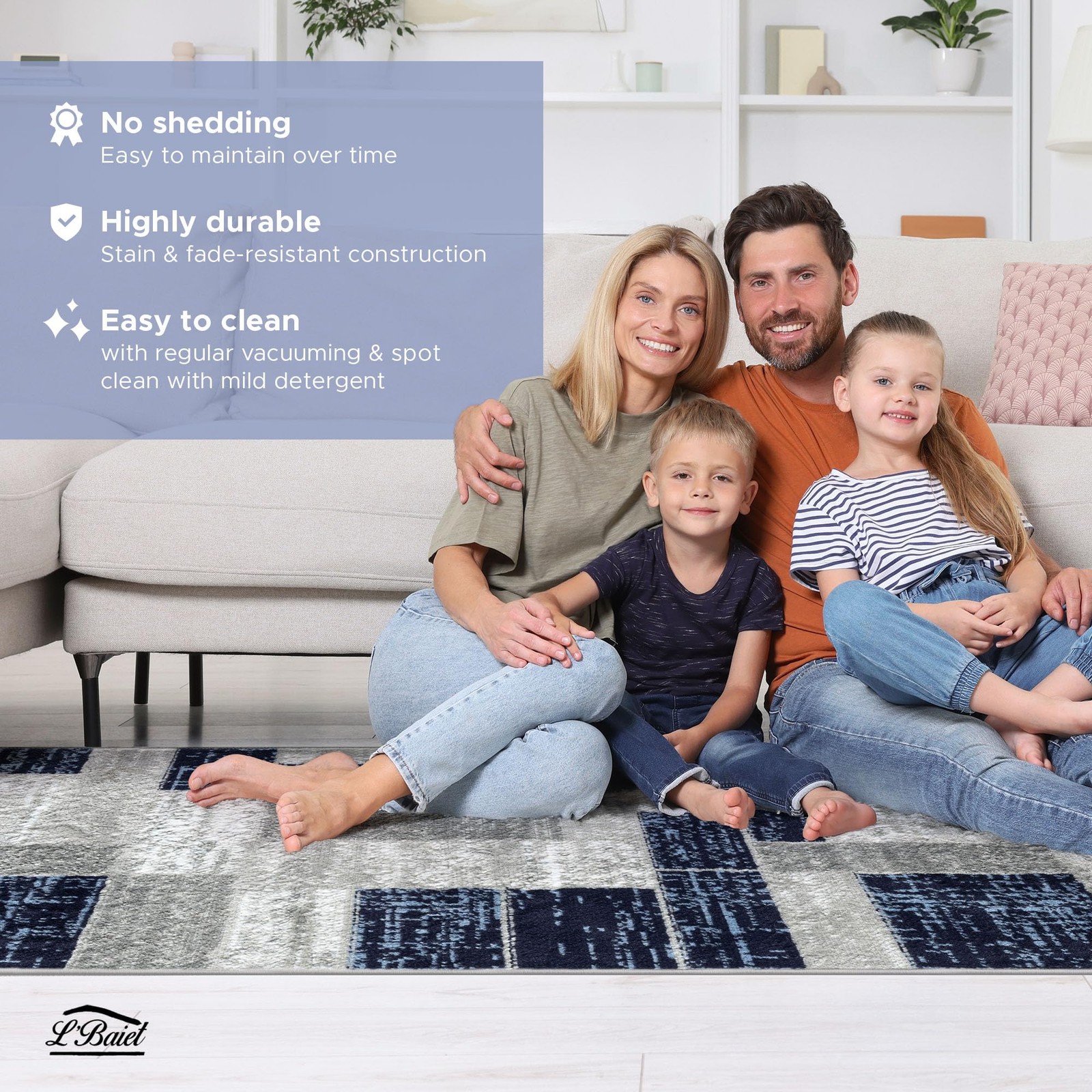 Verena Geometric Area Rug Blue Grey 5′ x 7′ Medium Area Rugs Carpet for Livin…