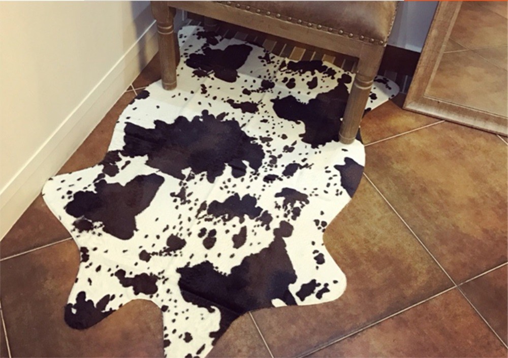 Rug Print Rawhide Brown Faux Cowhide Bedroom Living Carpet Throw Cow Animal Fur