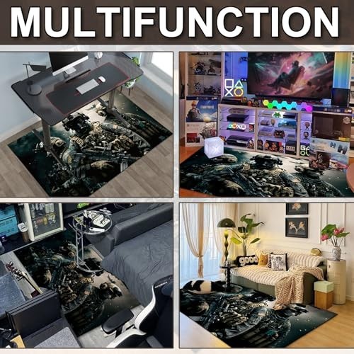 Shooting Game Area Rug 60×40 Inch Non-Slip Battle Field Carpet for Boys Bedroom