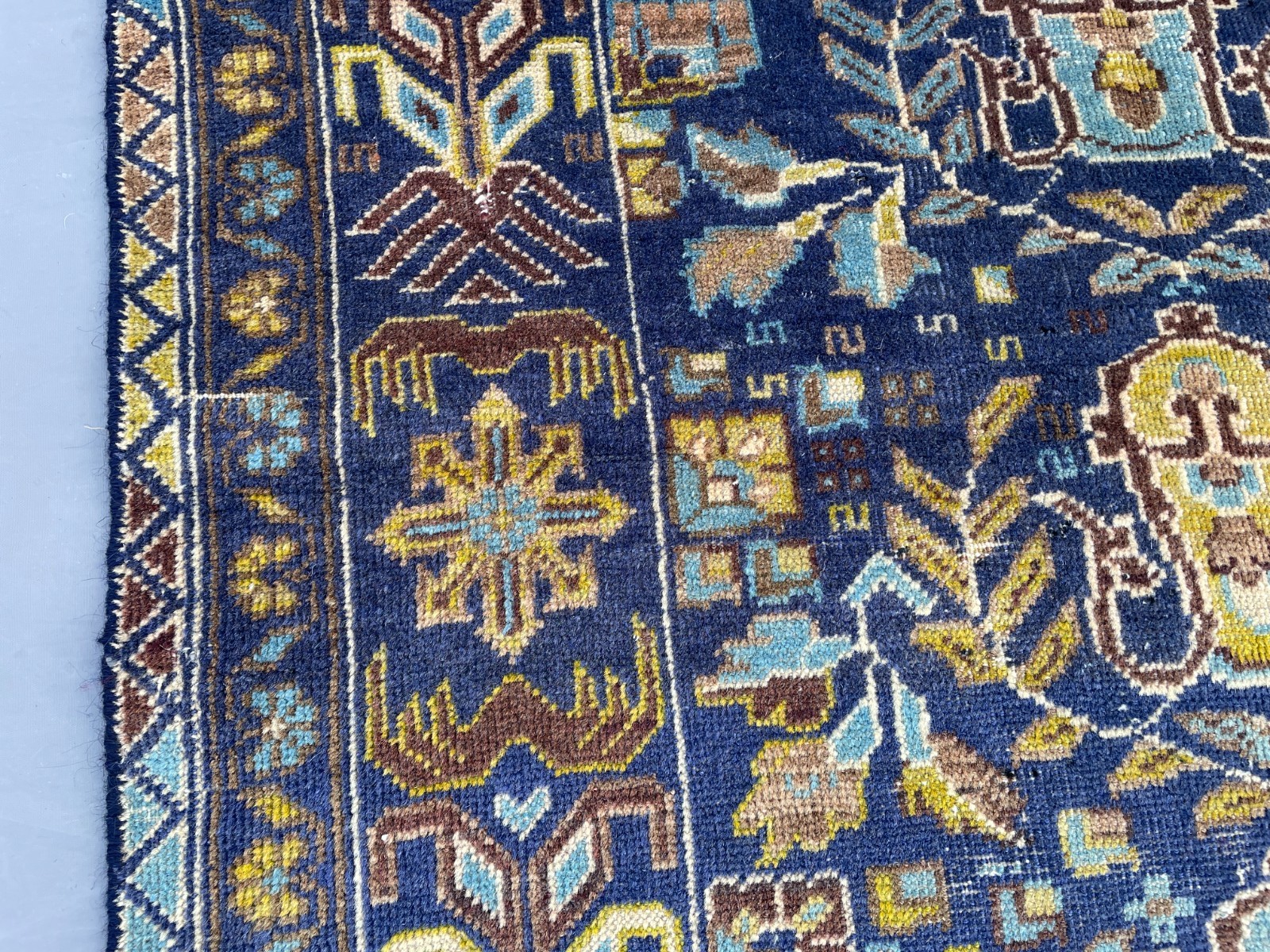 2×4 Afghan Baluchi Rug Handmade Wool Blue Tribal Carpet With Floral And Bird